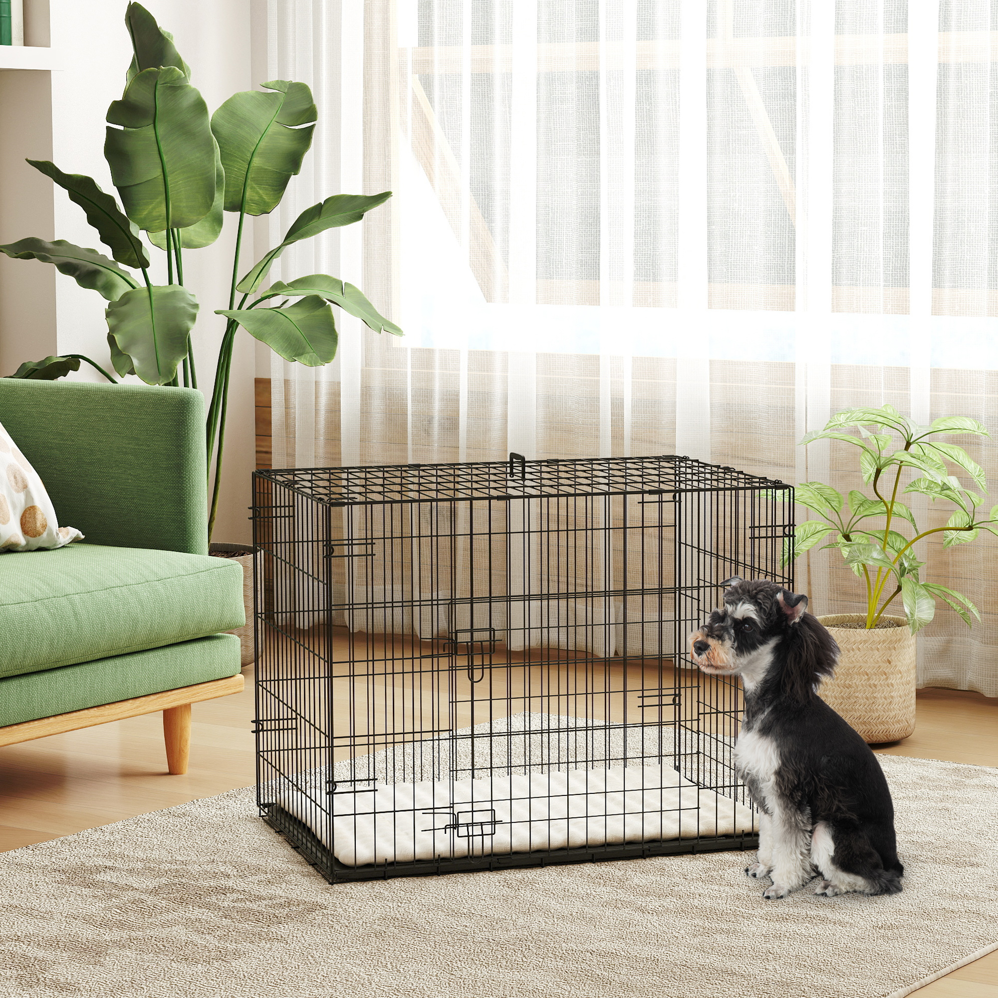 Foldable Dog Crate With 2 Doors With Tray,Soft Cushion,for Small Dogs,75 X 49 X 53 Cm,Black detail photo 10