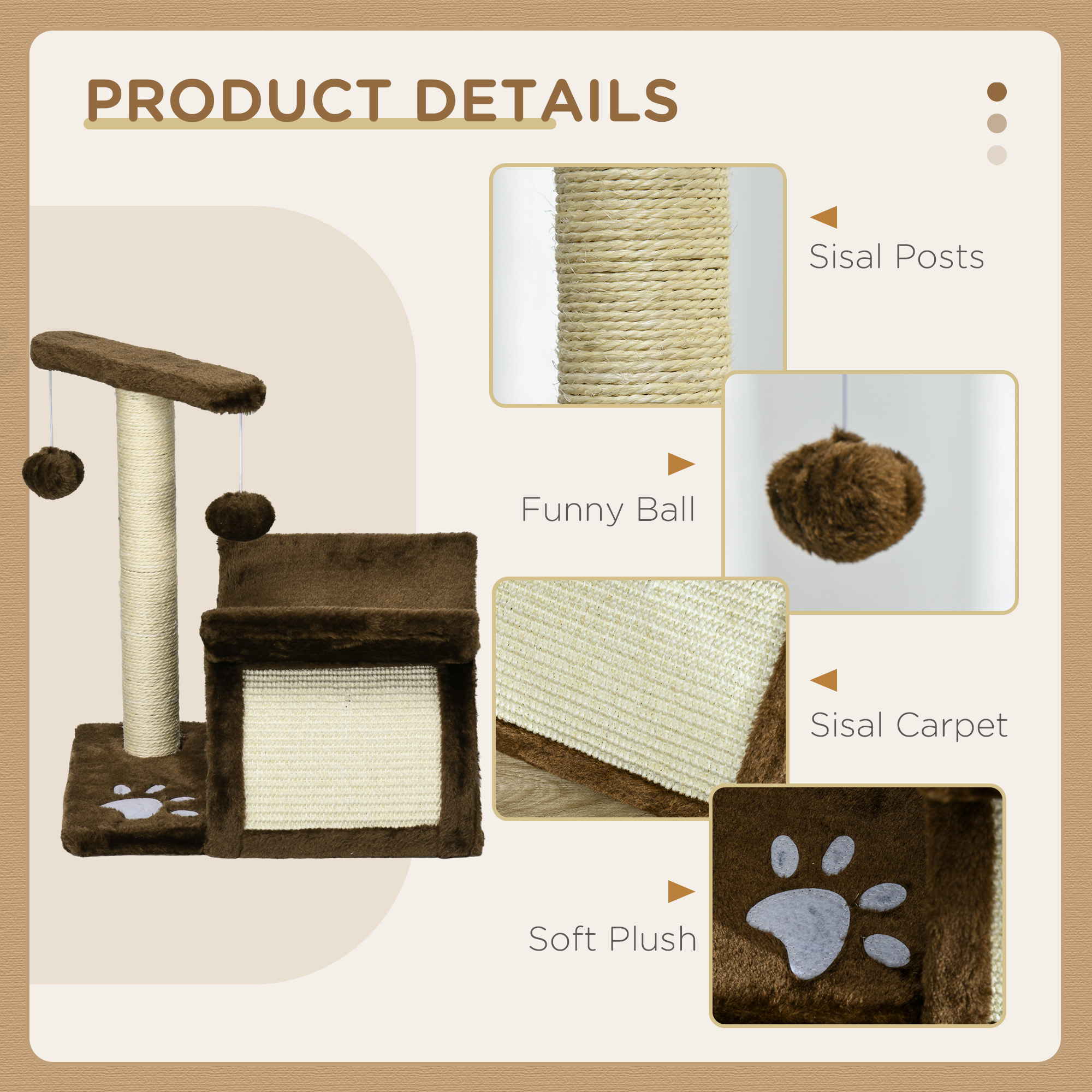 Cat Tree,Cat Tower For Kittens With Rotatable Top Bar,Sisal Scratching — image 3