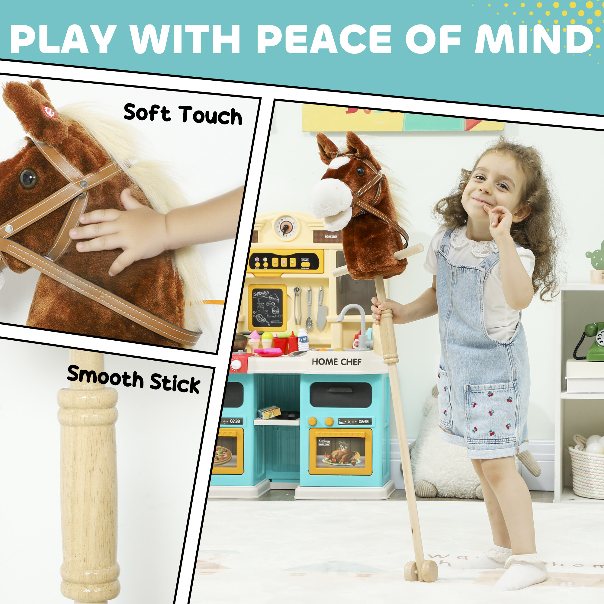 Stick Horse With Wood Wheels,Real Pony Neighing And Galloping Sounds,Grip — image 2