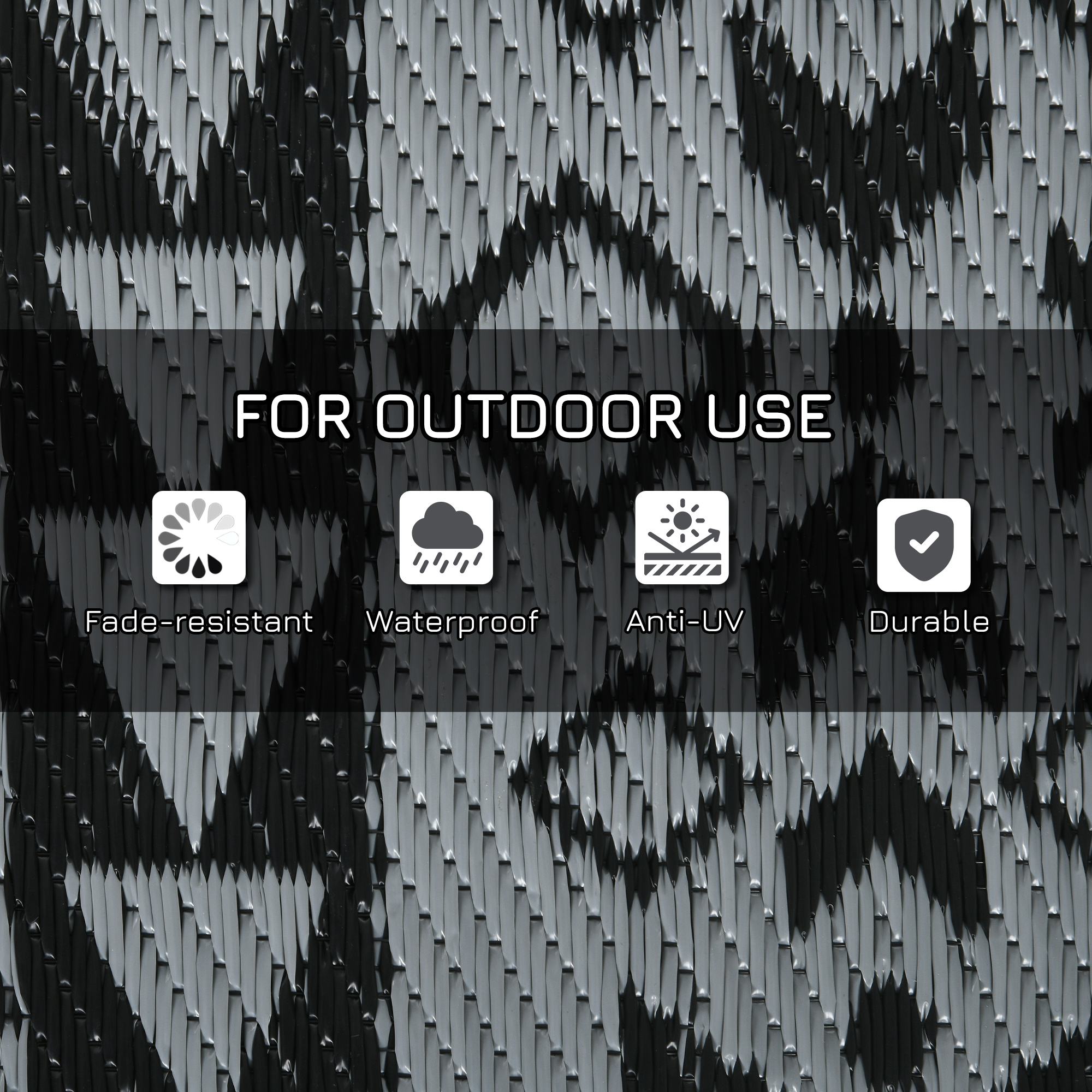 182 X 274cm Reversible Patterned Outdoor Rug,with Bag-Black/Grey — image 2