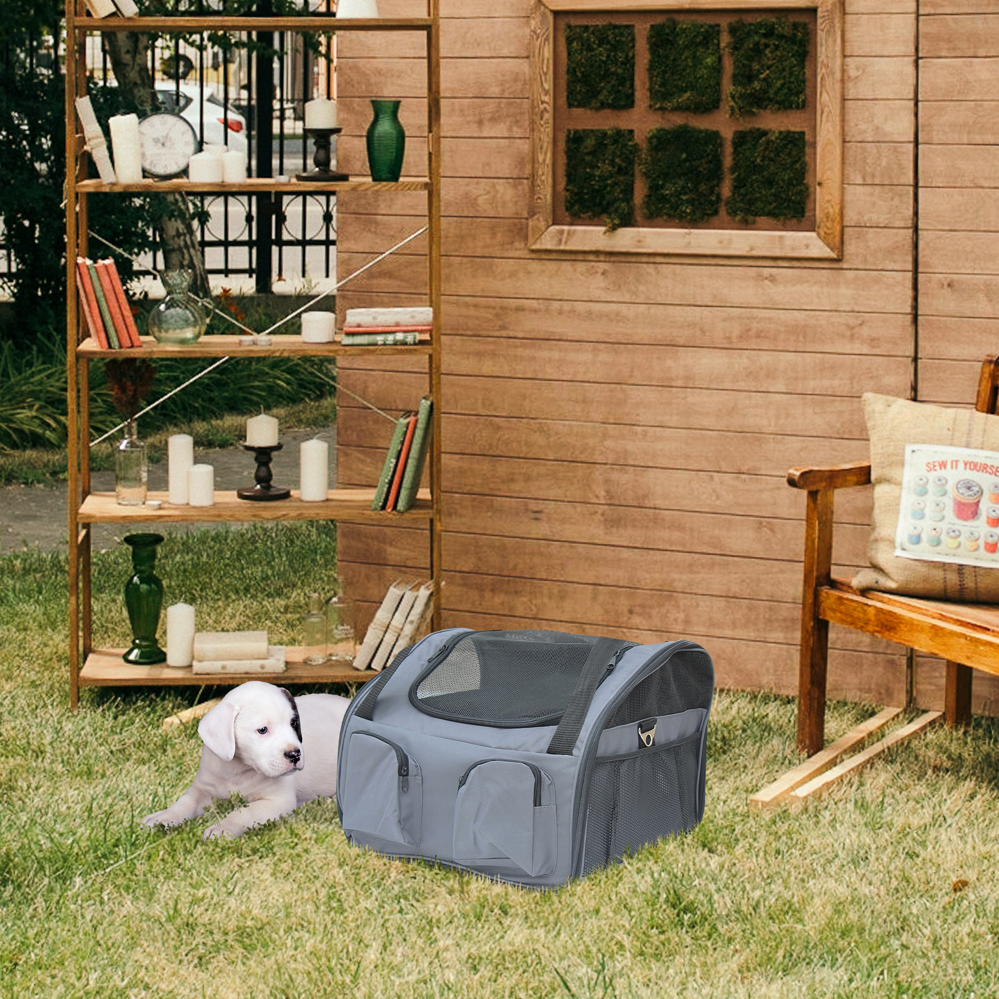 Pet Carrier Folding Bag Car Seat Cat Dog Puppy Kennel Portable Travel Cage Tote Case Mesh Holder House Grey detail photo 9