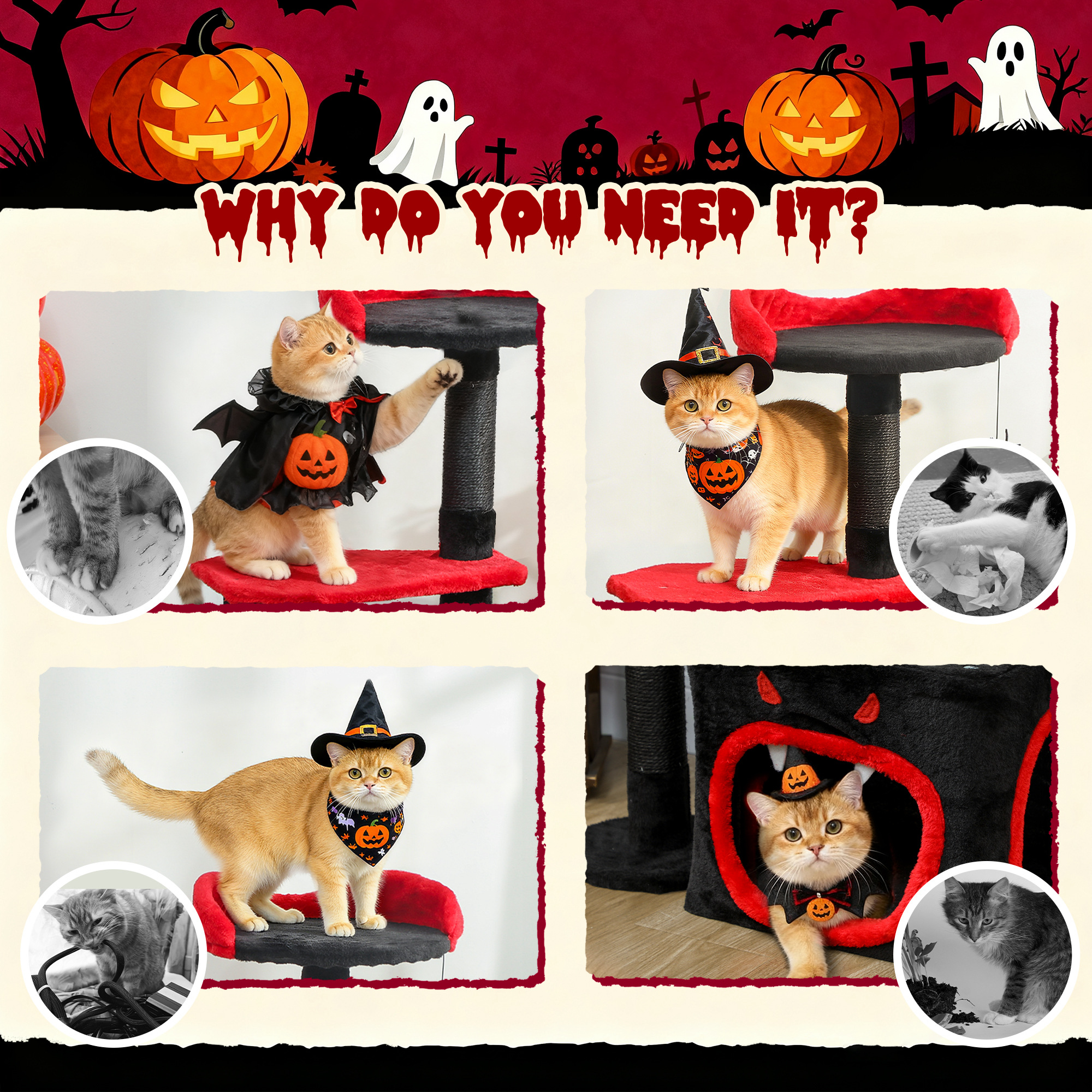 Cat Tree,Gothic Tower With Scratching Posts,Cute Condo,Coffin Platform,Bed — image 5