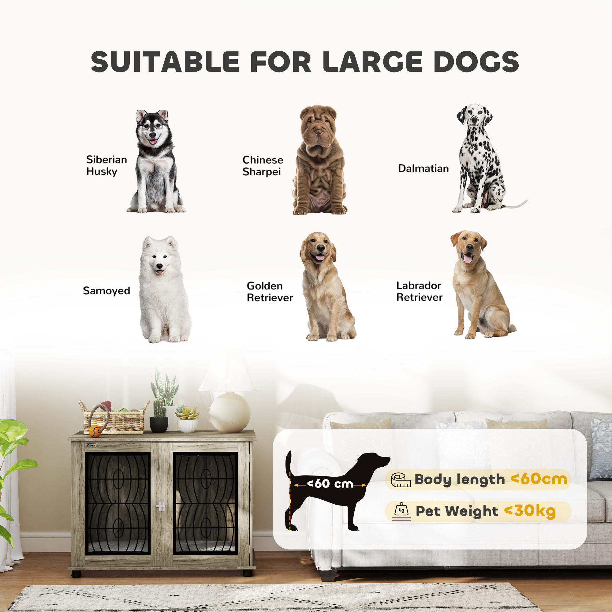 Indoor Dog Crate Furniture End Table With Soft Washable Cushion,Lockable Front Door,for Large Dogs-Grey detail photo 7