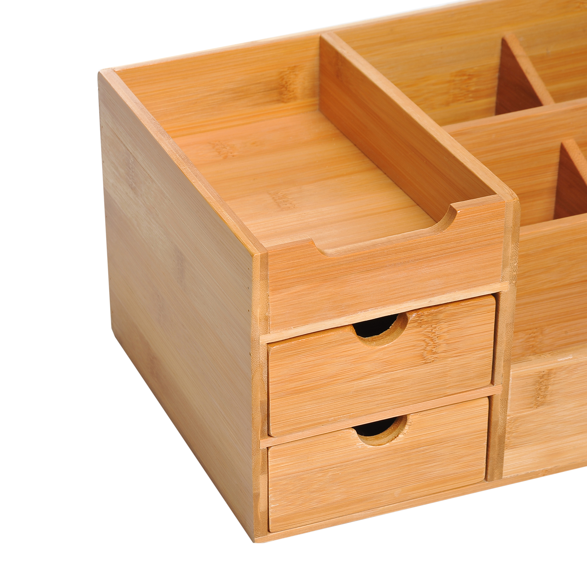 Desk Organiser Holder,Bamboo Storage Caddy With 7 Compartments And 2 Drawers — image 3