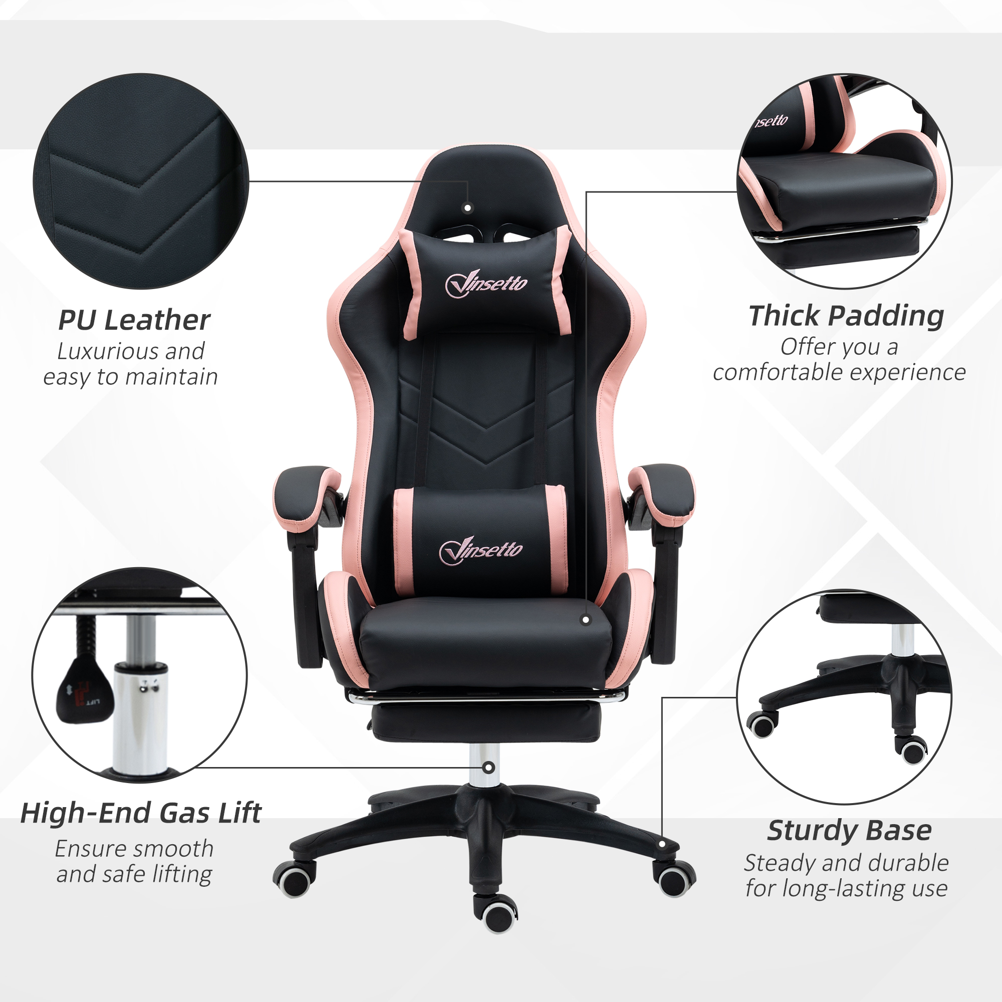 Computer Gaming Chair,PU Leather Office Desk Chair With Footrest,Swivel — image 4