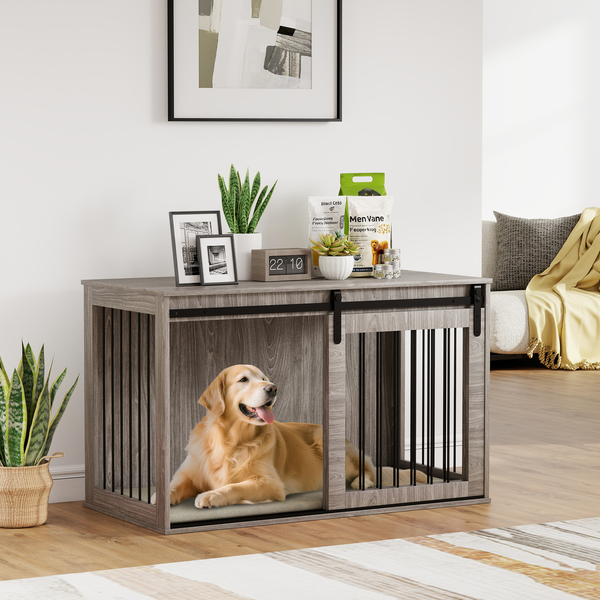 118cm Extra Large Dog - Walnut Brown-Dog Cage Furniture With Detachable Cushion, Suitable For Oversized Dogs detail photo 12