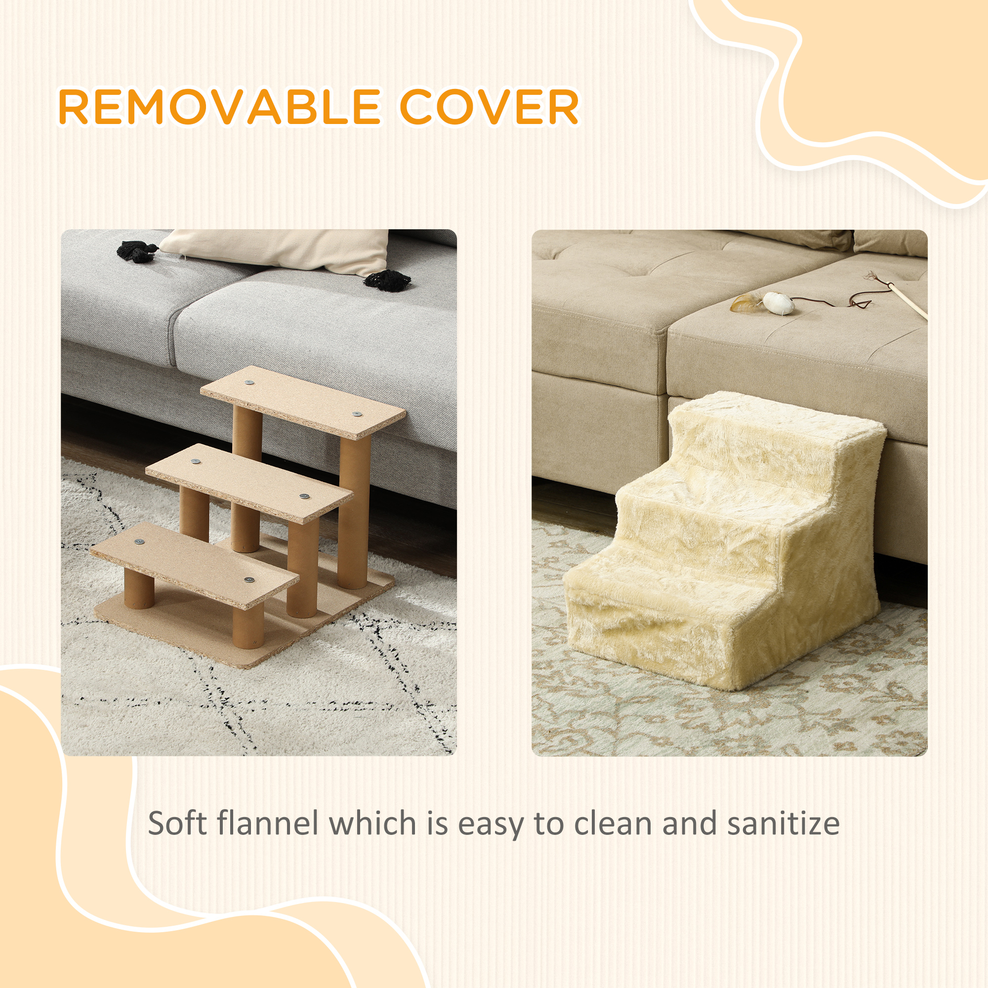 Three-Step Dog Stairs,with Washable Plush Cover,for High Bed Sofa,Dog Stairs