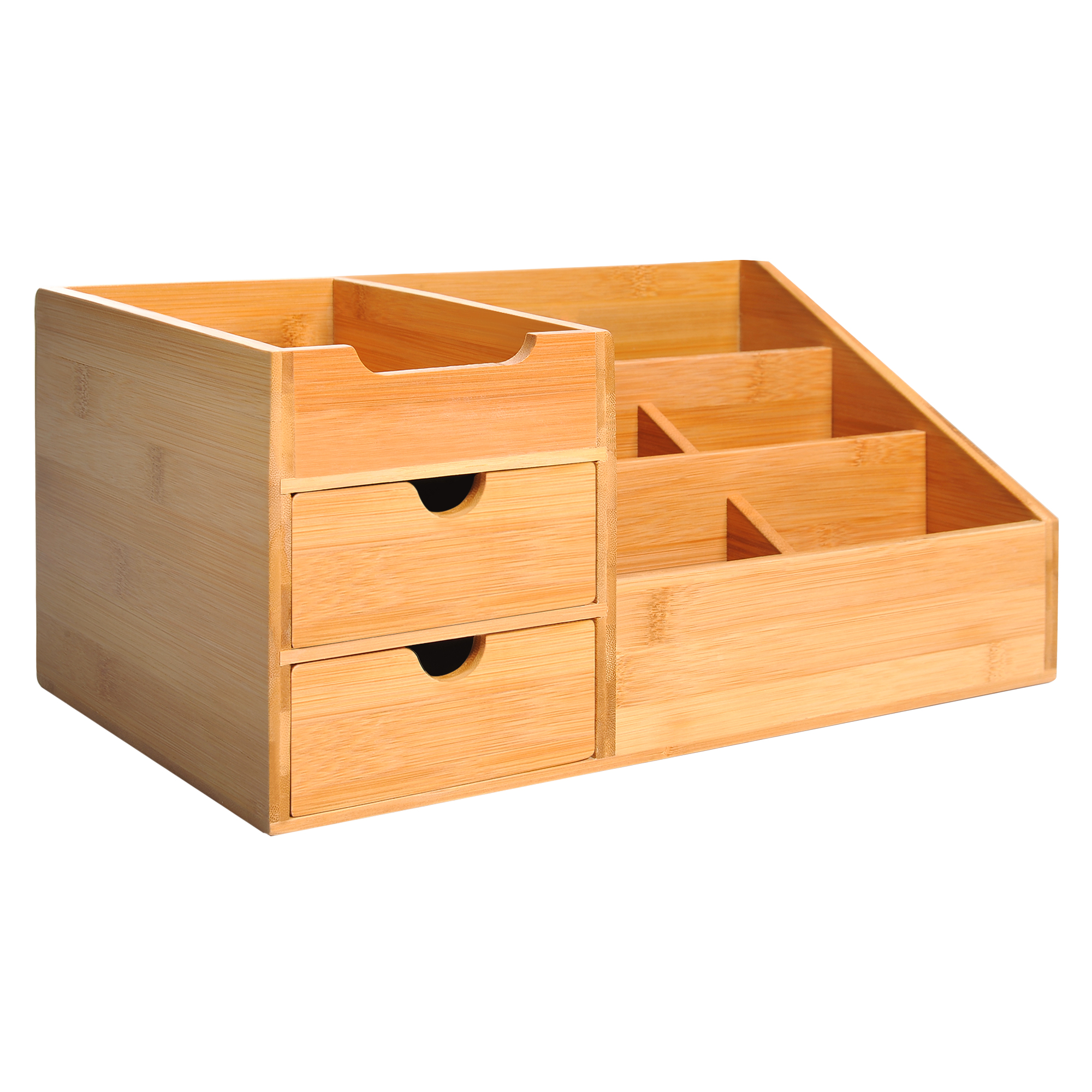 Desk Organiser Holder,Bamboo Storage Caddy With 7 Compartments And 2 Drawers — image 5