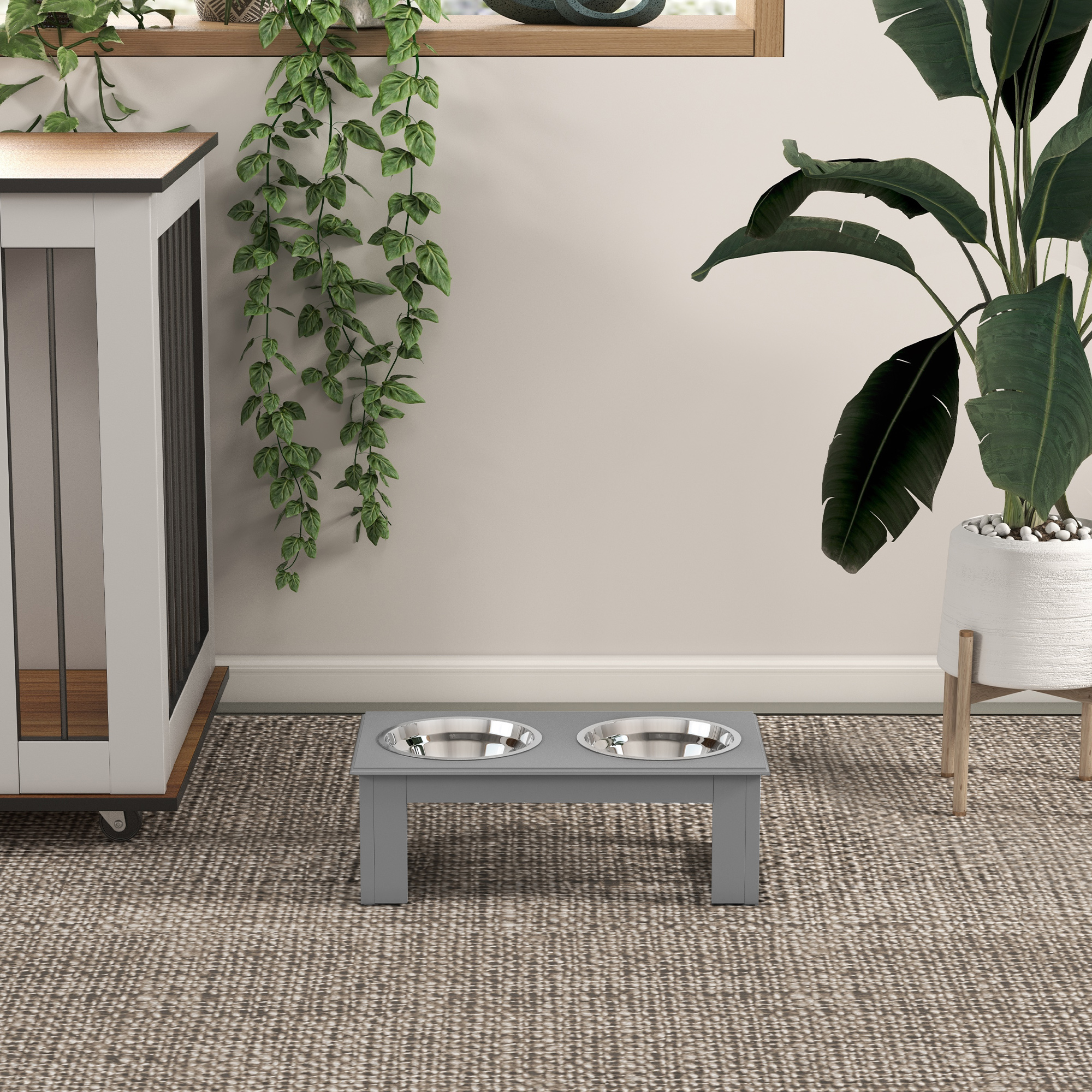 Raised Dog Feeding Bowls With Stand Grey [Small]