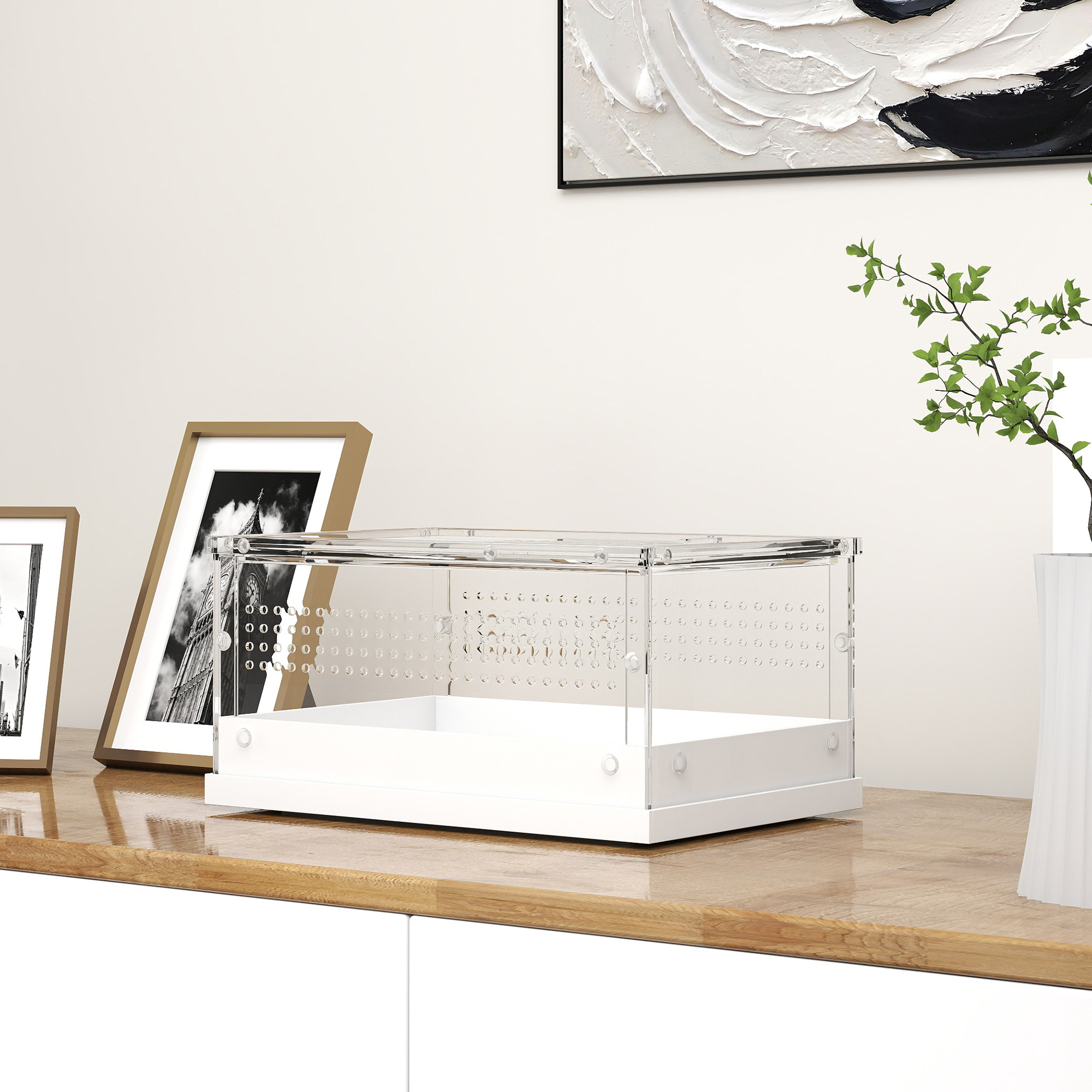 Acrylic reptile terrarium with top sliding door,vents,