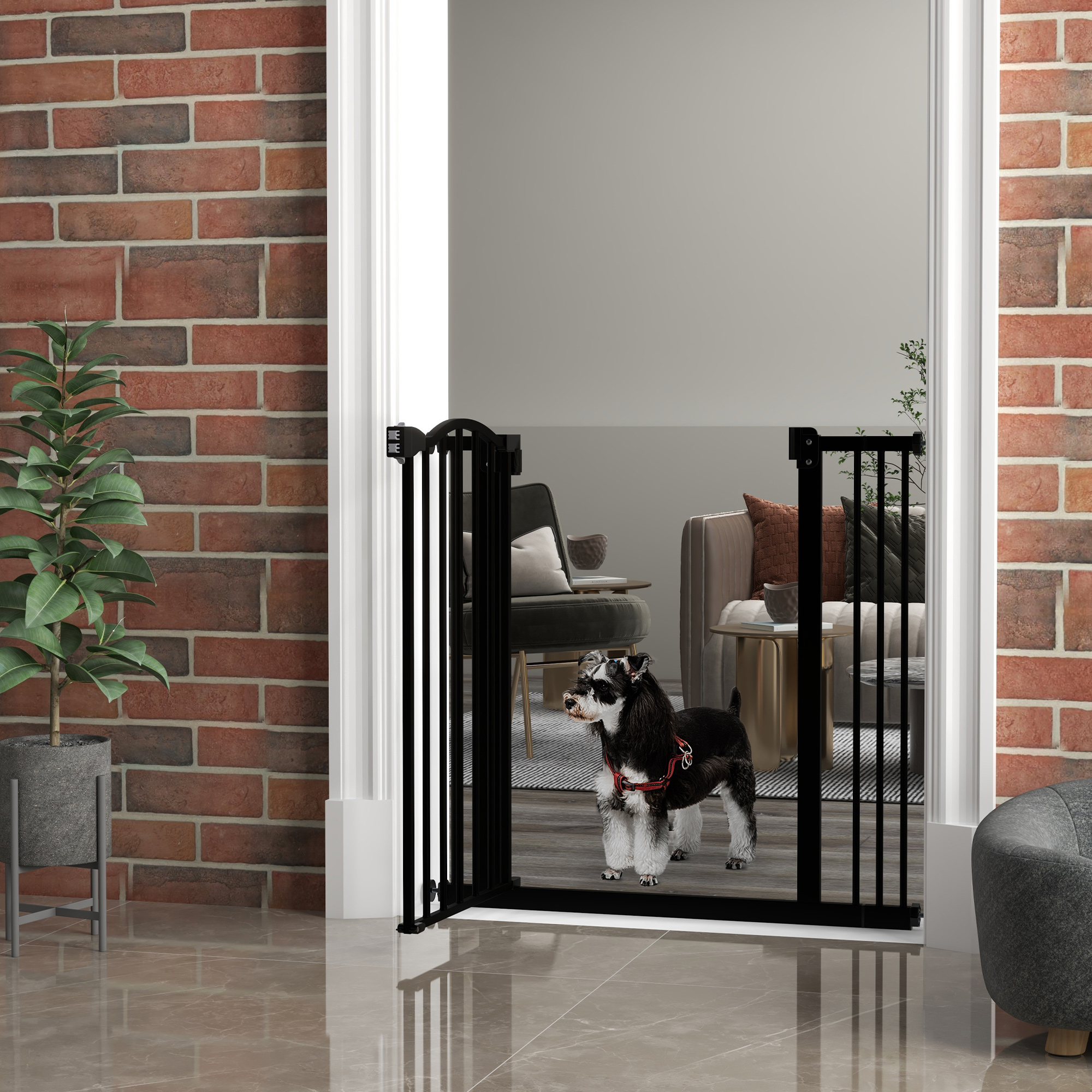 Metal 74-87cm Adjustable Pet Gate Safety Barrier W/ Auto-Close Door Black — image 2