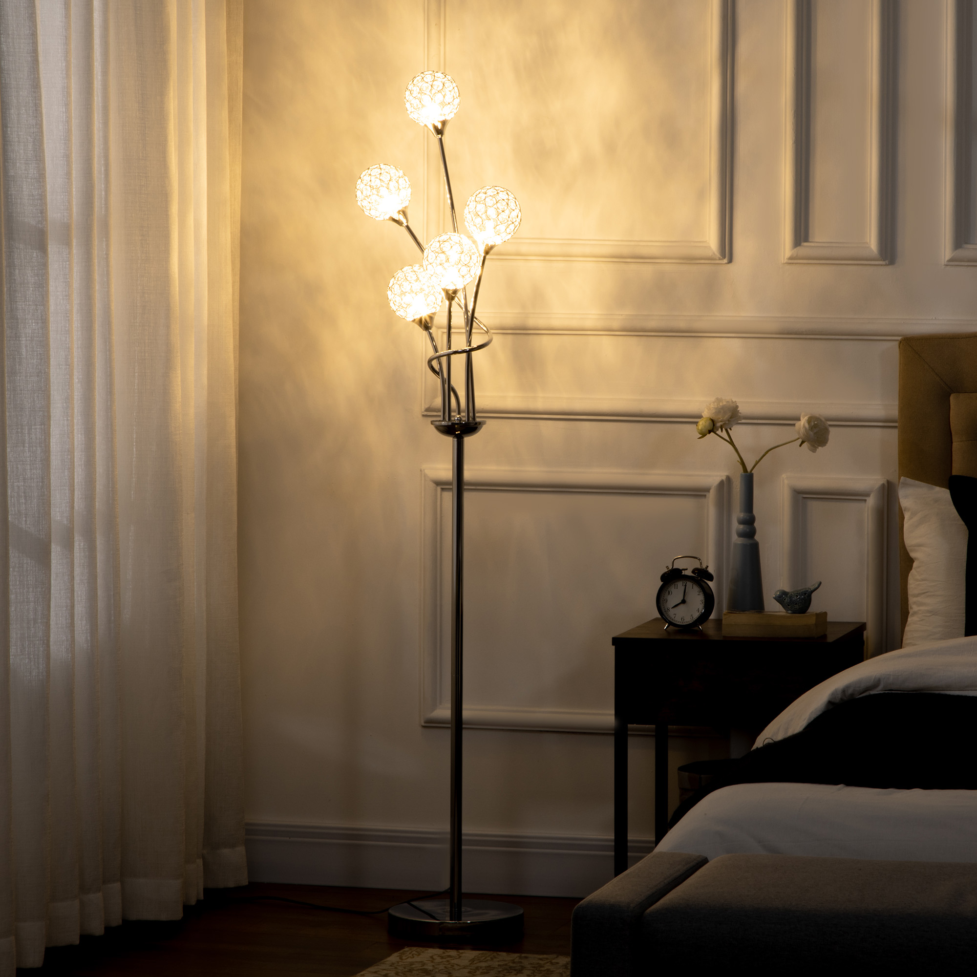 Aura of Decor Silver 5-Light Floor Lamp – Modern Standing Lamp – product detail 10