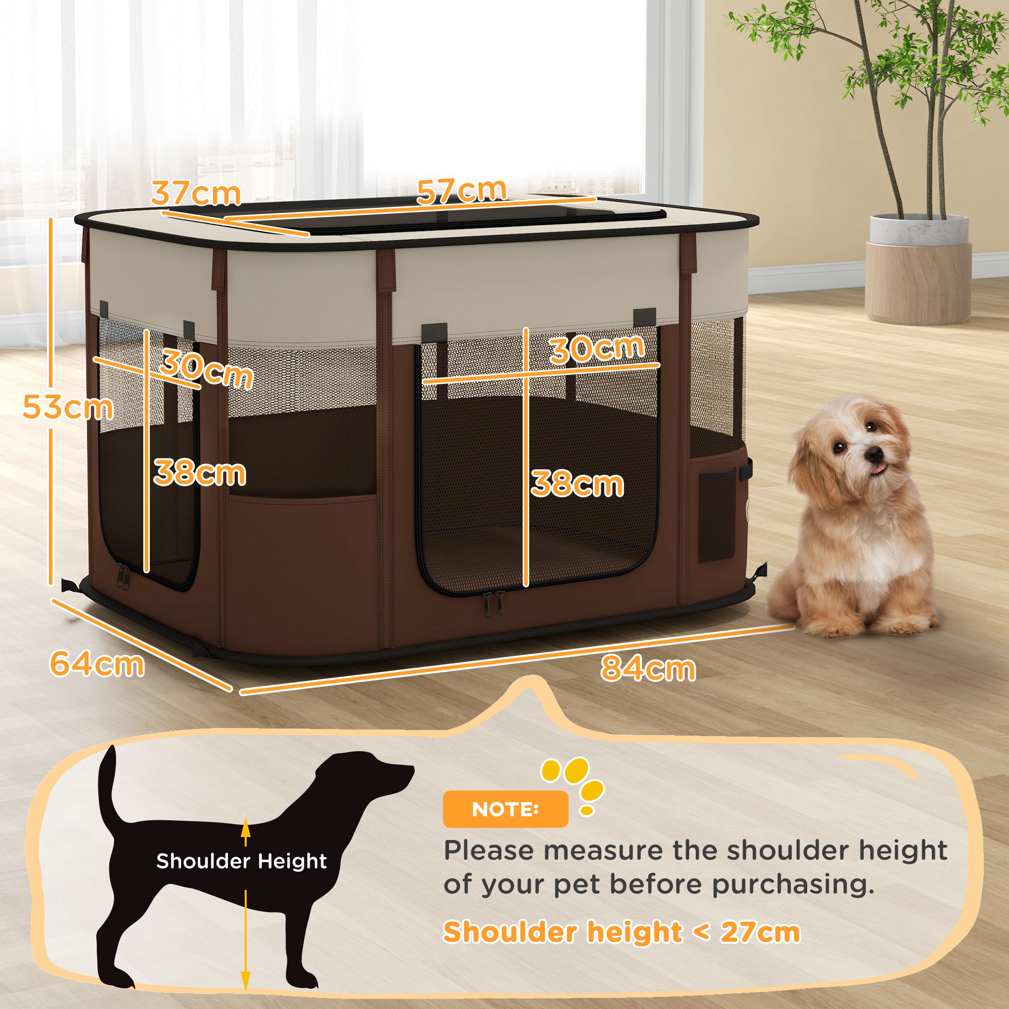Foldable Dog Pen With Storage Bag For Indoor/Outdoor Use,Portable Pet Playpen,with Ground Stakes-Brown detail photo 11