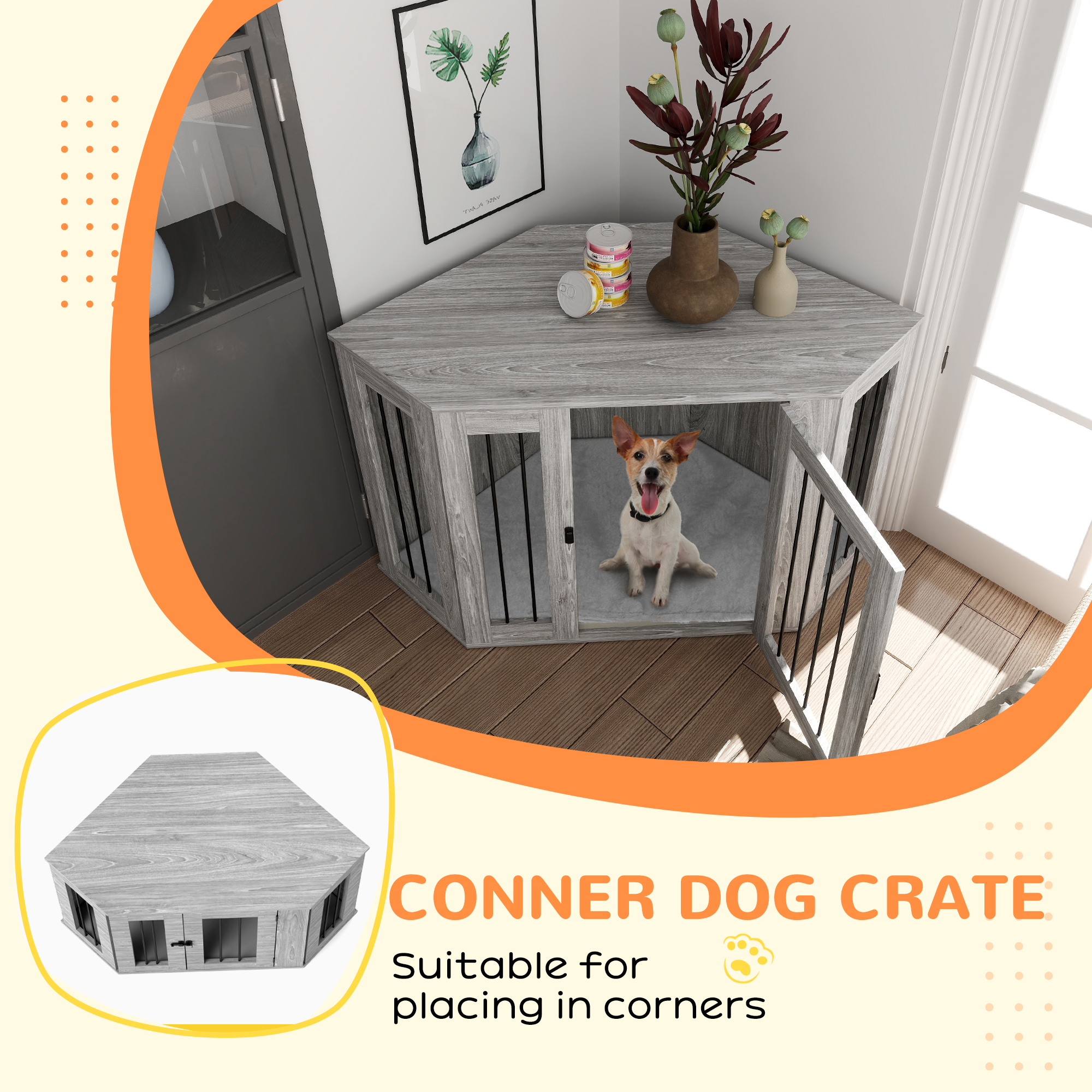 Dog Cage Furniture Side Table With Soft Cushion, 122 X 61 X 71 Cm detail photo 6