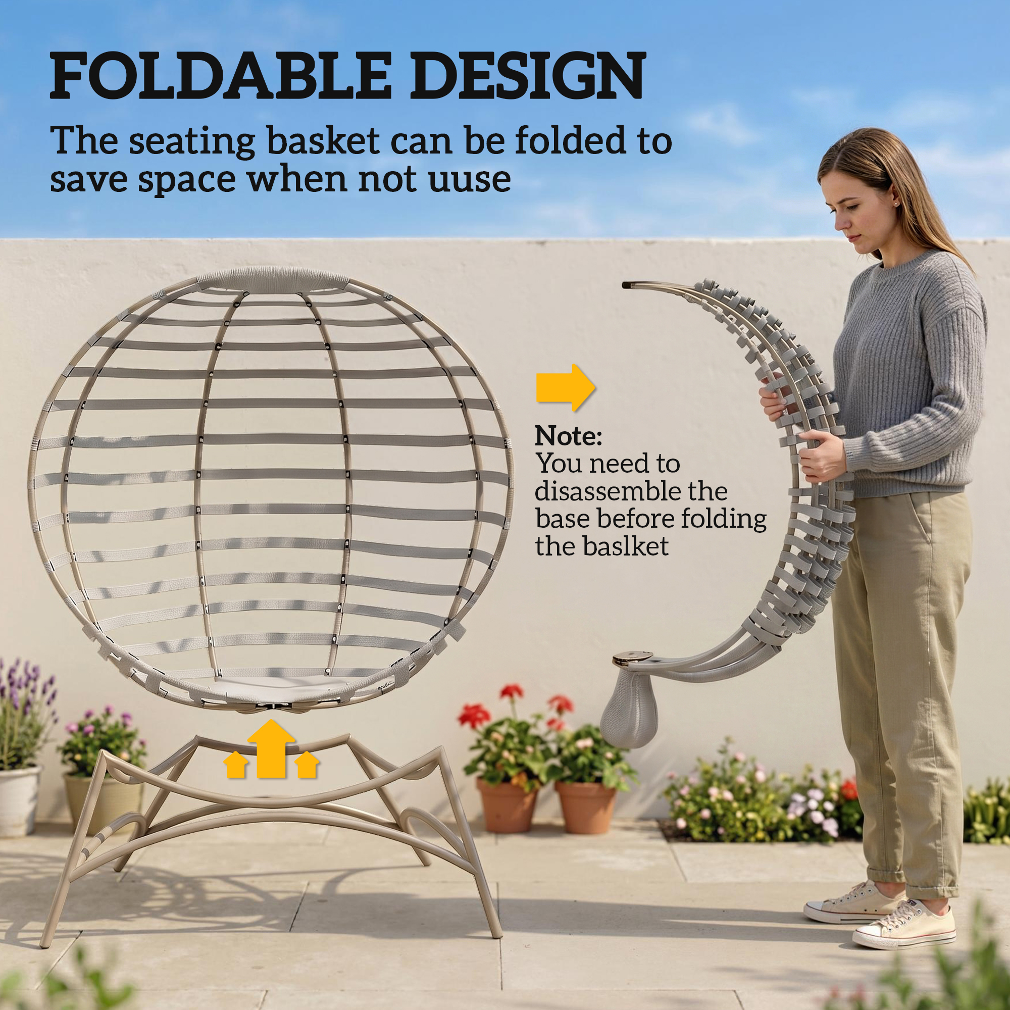 Egg Shaped Chair With Seat Cushion And Side Pockets - Light Gray
