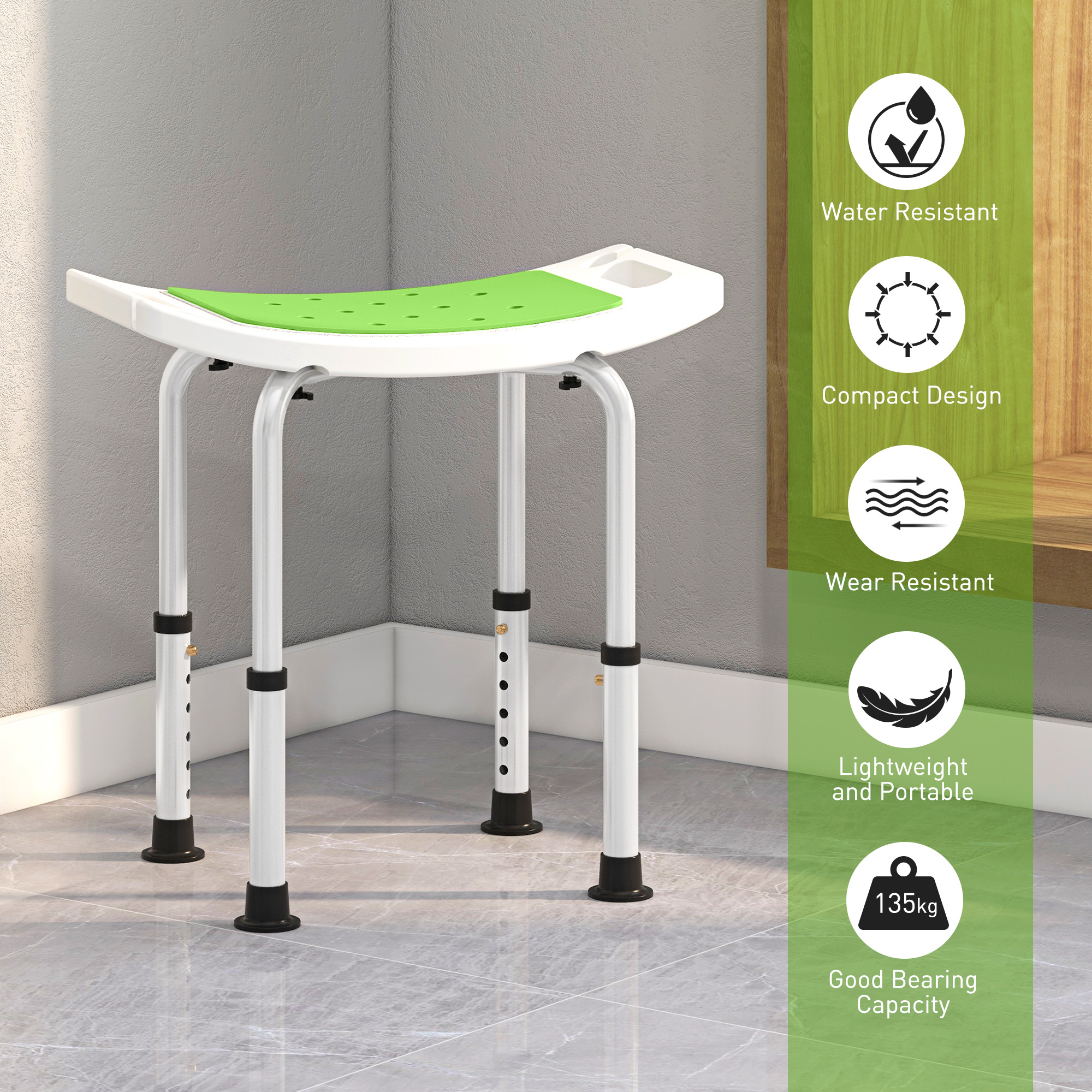 Shower Chair,Adjustable Height Stool With Aluminium Frame And Non-Slip — image 5