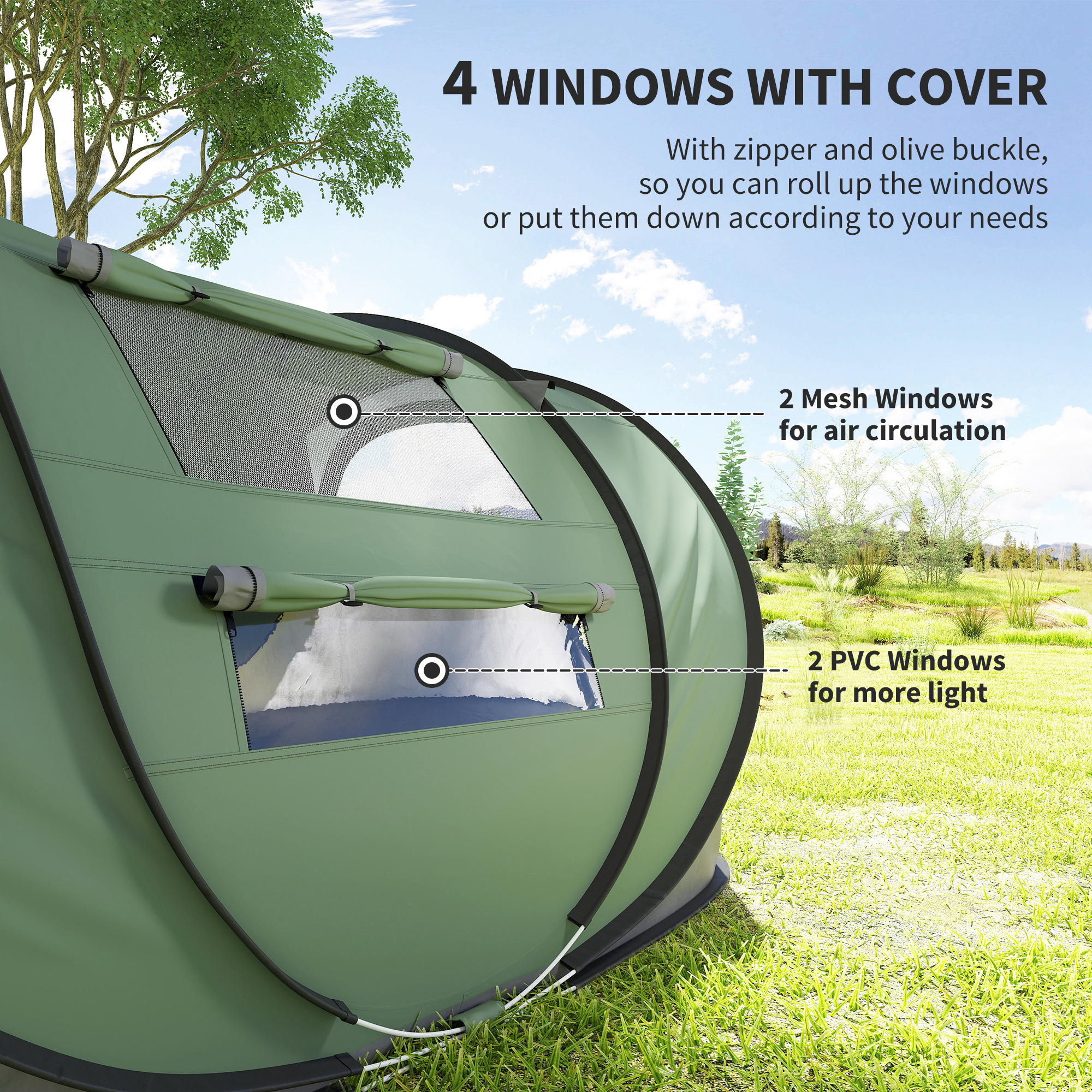 4 Person Pop-up Camping Tent Family With Ground Sheet,4 Windows And Portable — image 3