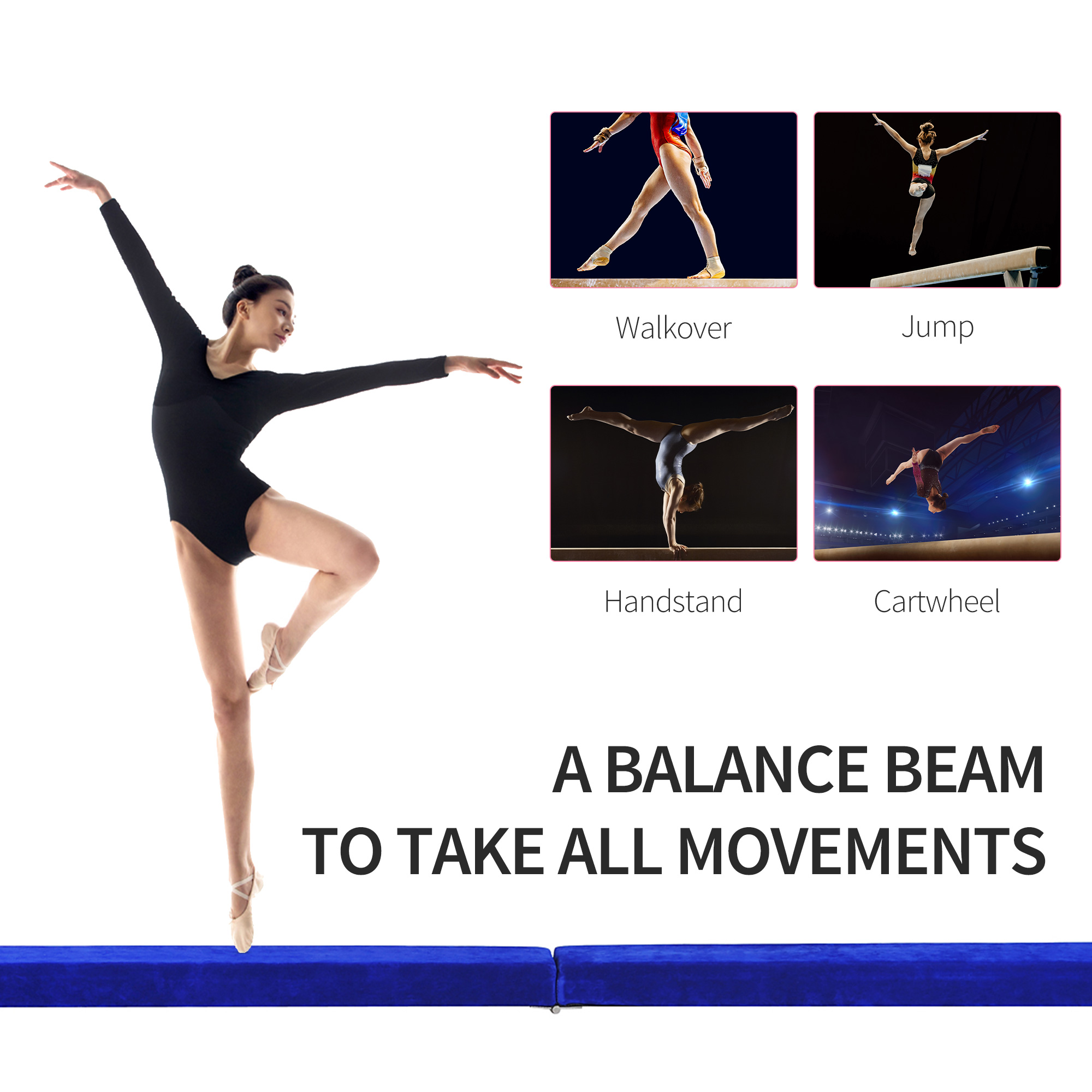 2.1M 7FT Gymnastics Folding Balance Beam Home Gym Training Exercise Sports-Blue — image 2