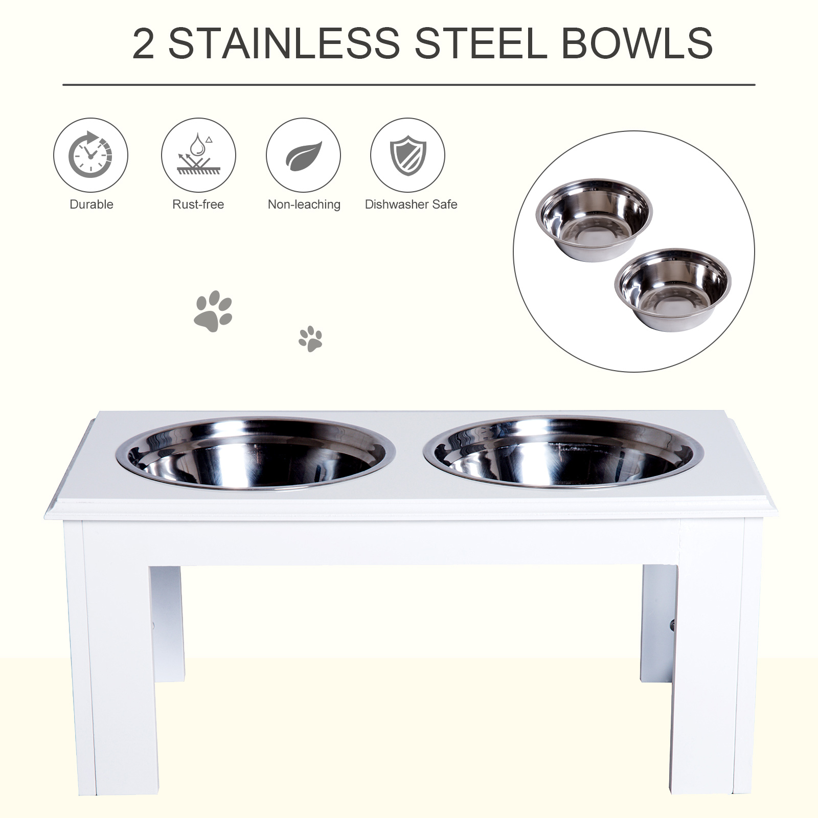 Raised Dog Feeding Bowls With Stand,Stainless Steel For Medium Dog,58L X 31W X 25H Cm-White alternate view