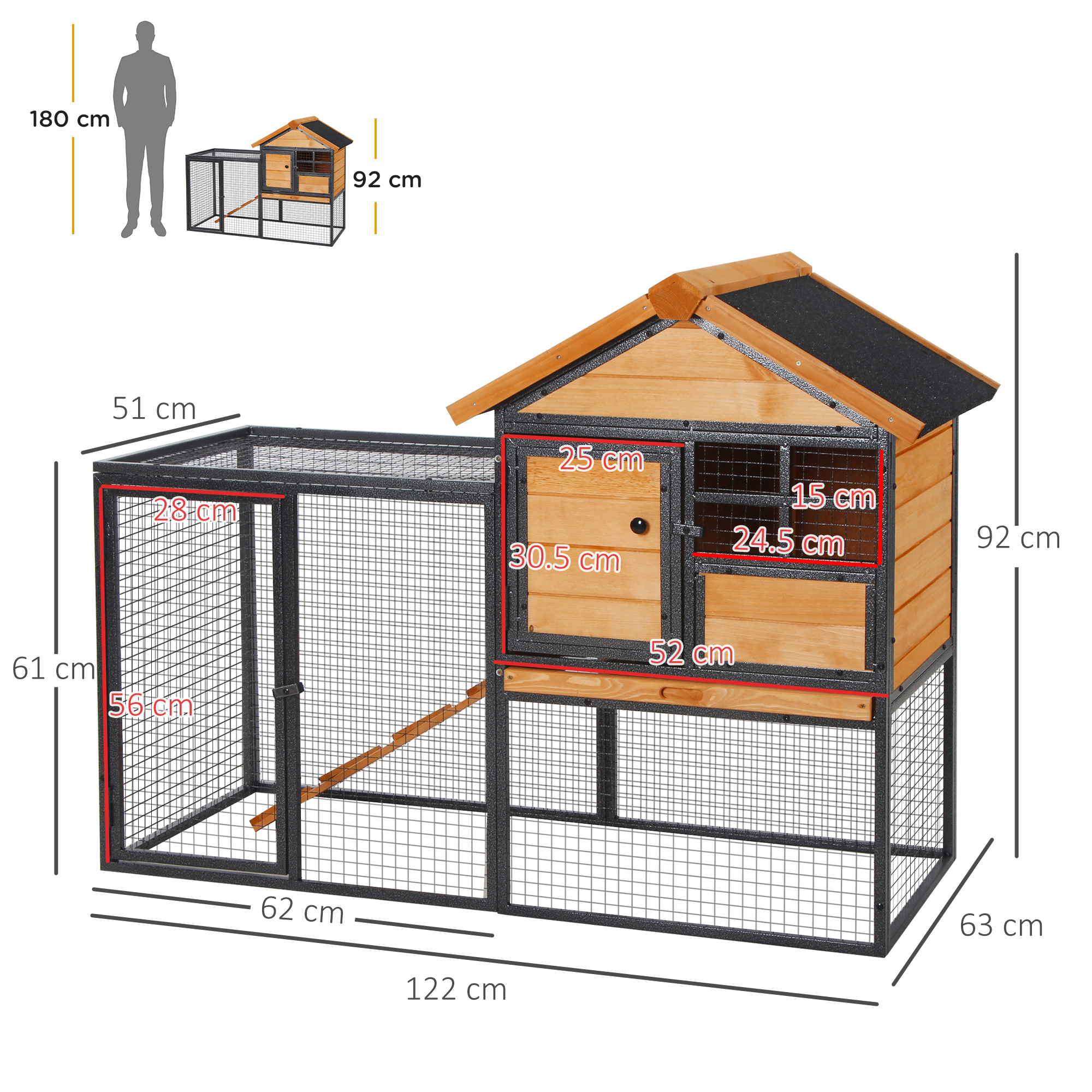 Rabbit Hutch Guinea Pig Hutch Wood-metal Elevated Guinea Pig House Pet Bunny Cage For Outdoor 122 X 63 X 92cm Light Yellow detail photo 8