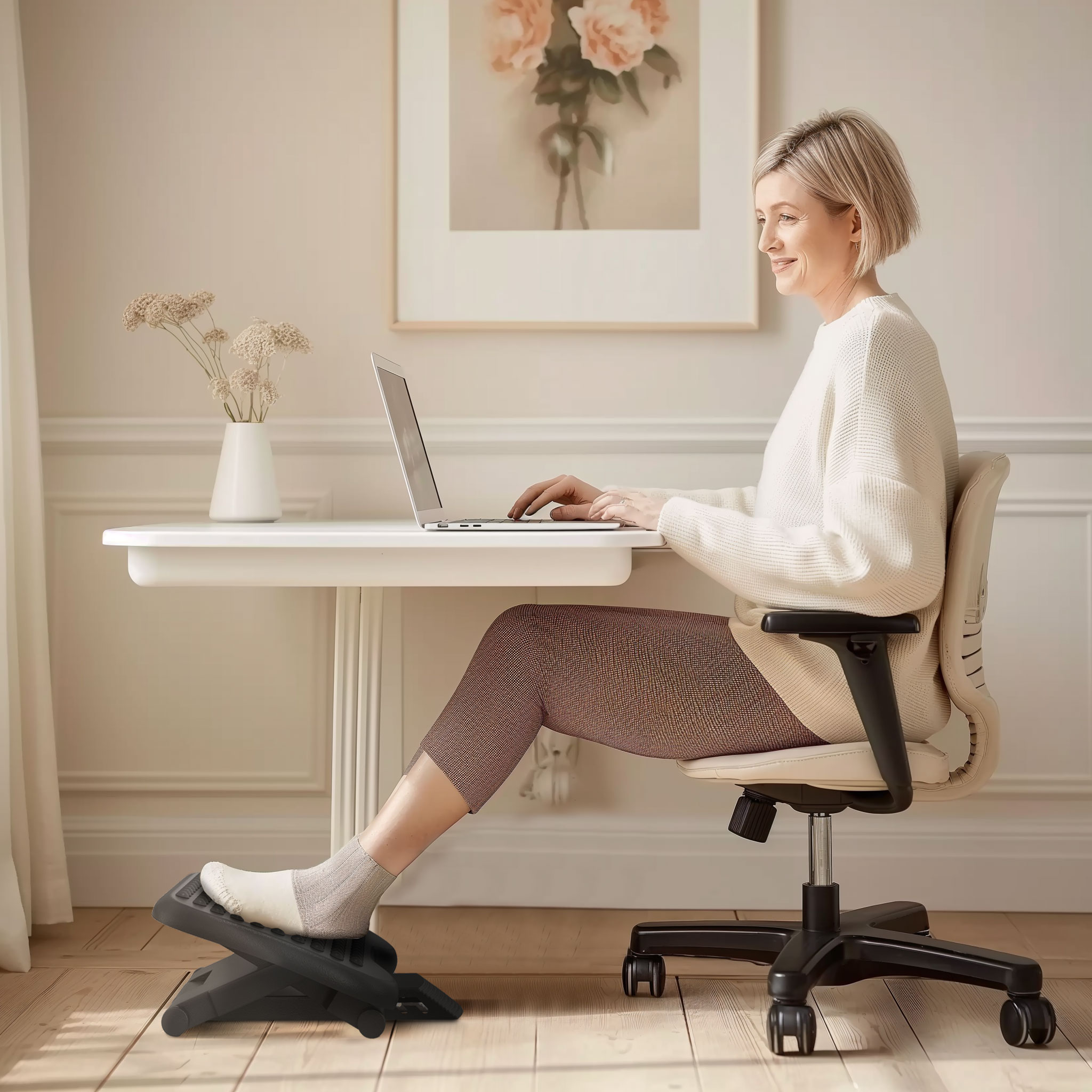 Footrest Adjustable Height & Angle Tilting Platform Home Office Foot Rest Black — image 4
