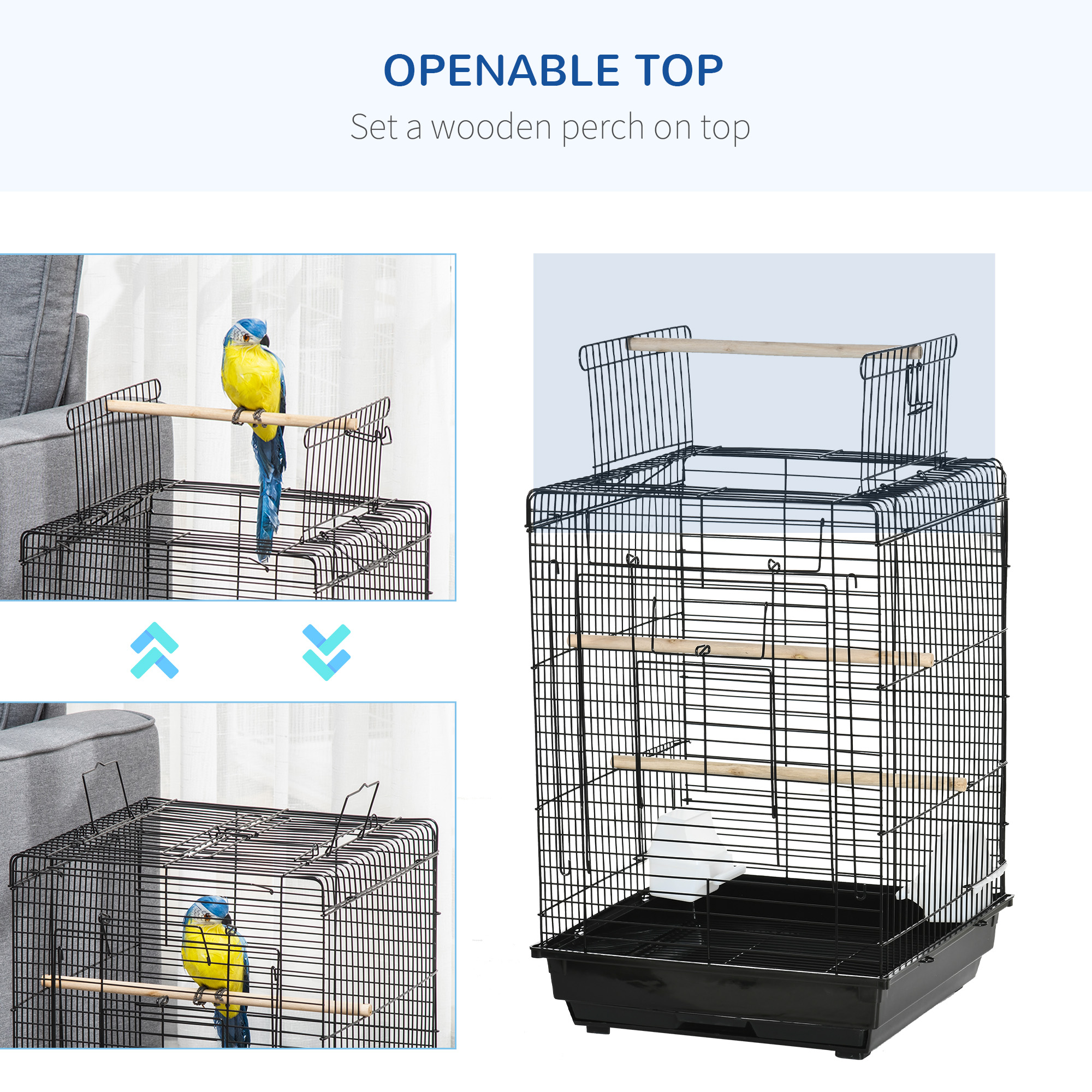 Steel Bird Cage With Openable Top,Stand,Tray,Handles,Feeding Bowls — image 5