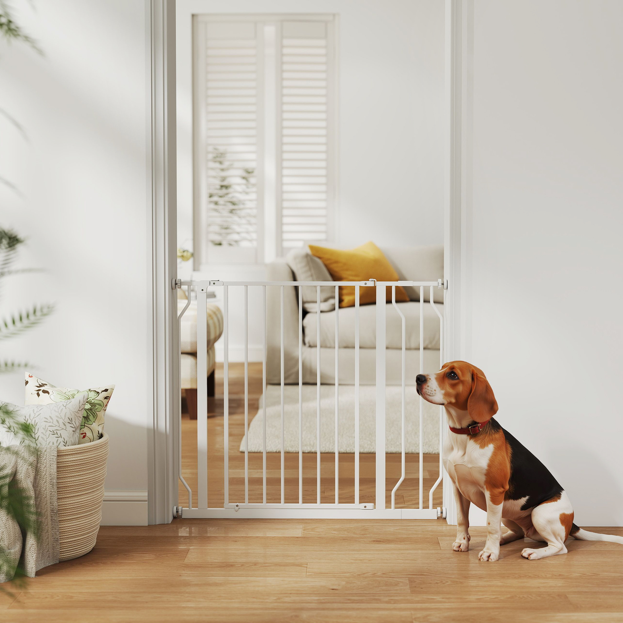 Wide Dog Safety Gate,with Door Pressure,for Doorways,Hallways,Staircases-White