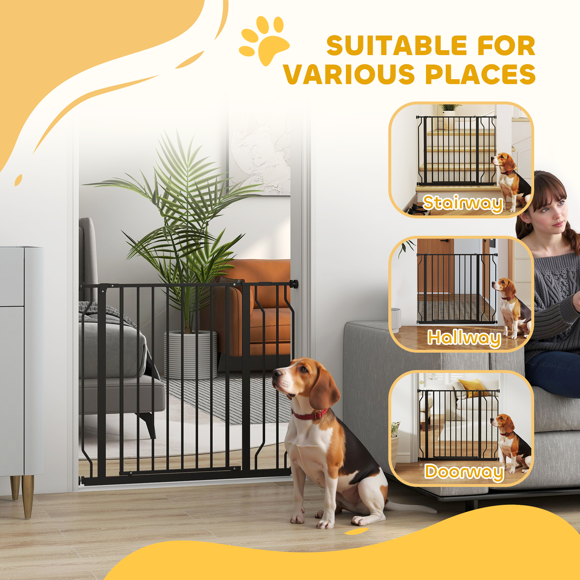 Wide Dog Safety Gate,with Door Pressure,for Doorways,Hallways,Staircases-Black — image 3