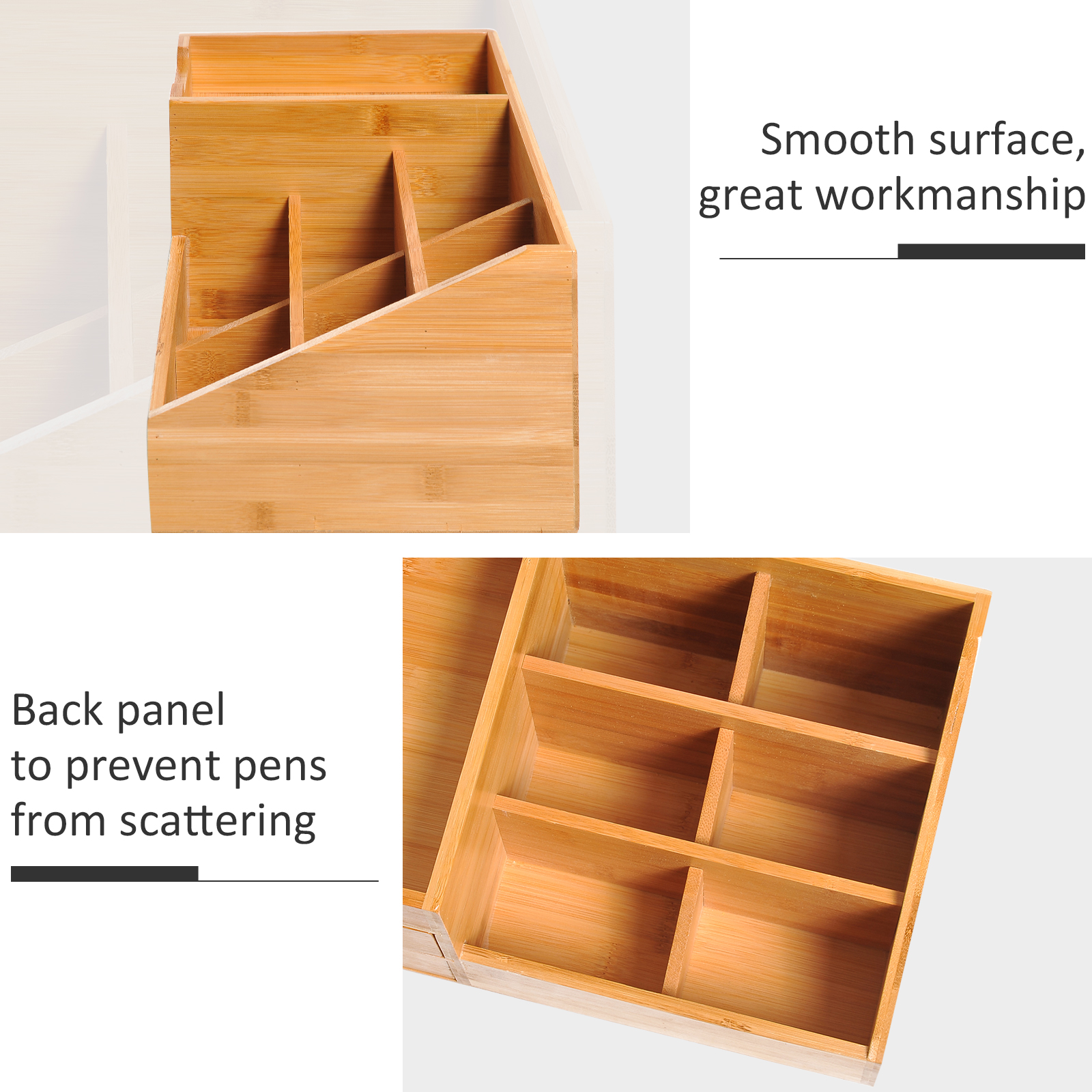 Desk Organiser Holder,Bamboo Storage Caddy With 7 Compartments And 2 Drawers — image 2