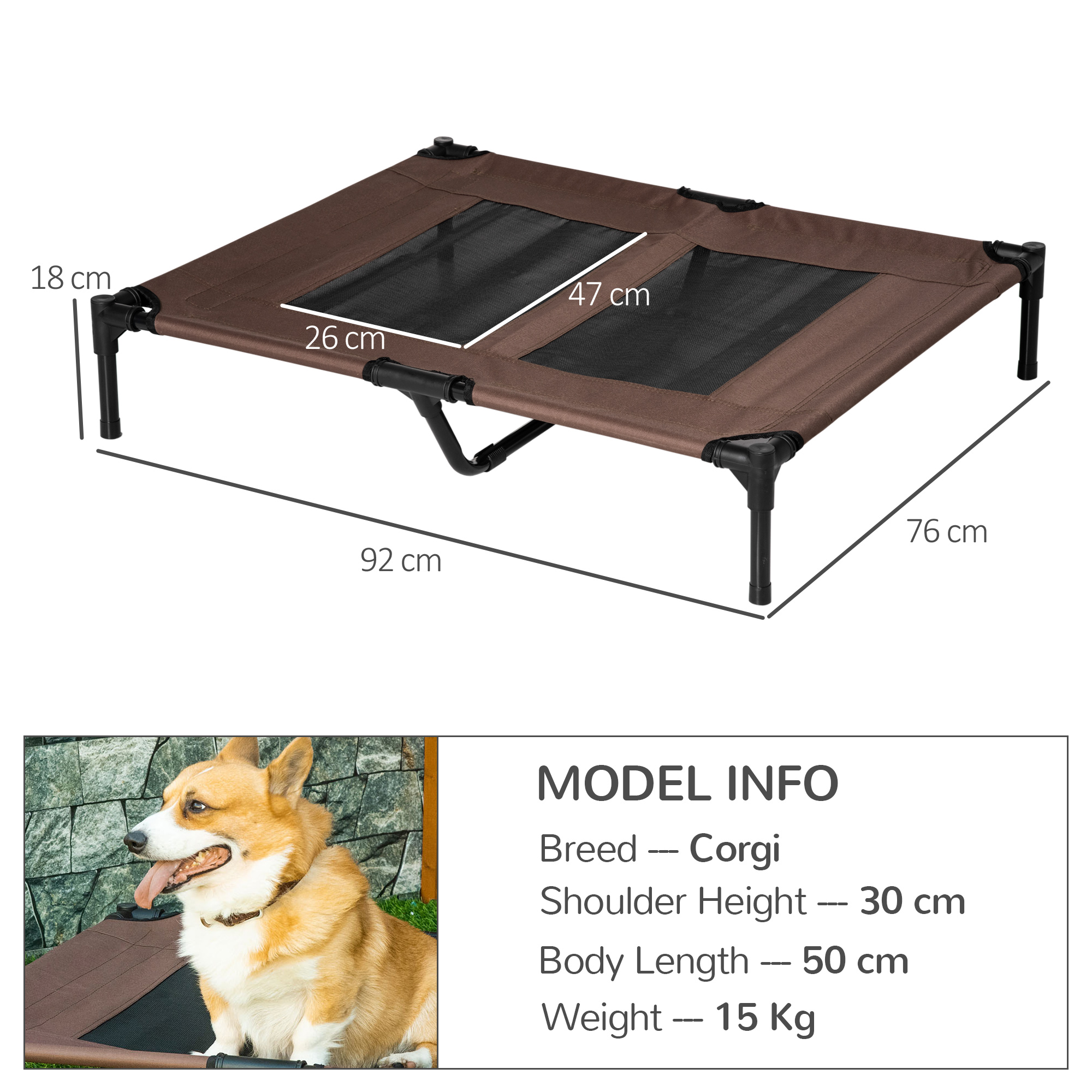 Large Raised Dog Bed Cat Elevated Lifted Cooling Portable Camping Basket Outdoor Indoor Mesh Pet Cot Metal Frame Brown detail photo 8