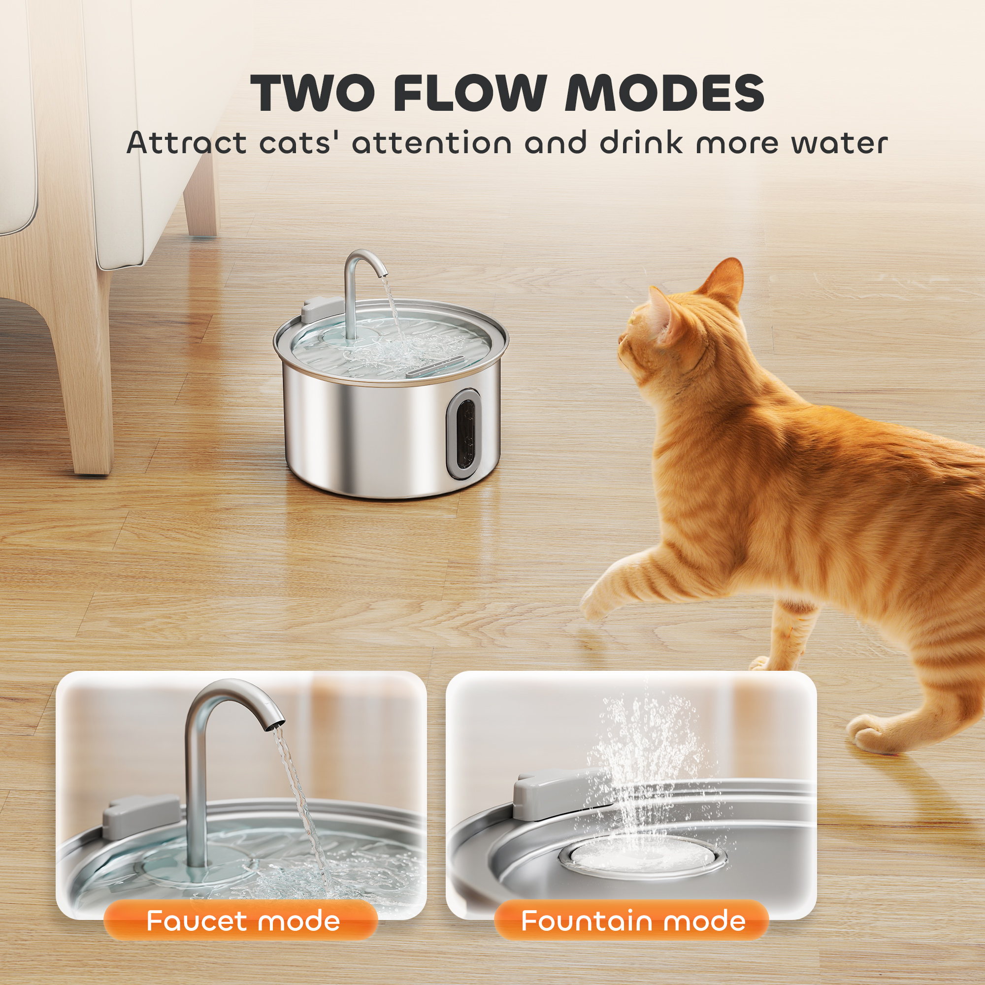 2.5L Stainless Steel Cat Water Fountain For Drinking With Ultra-Silent — image 2