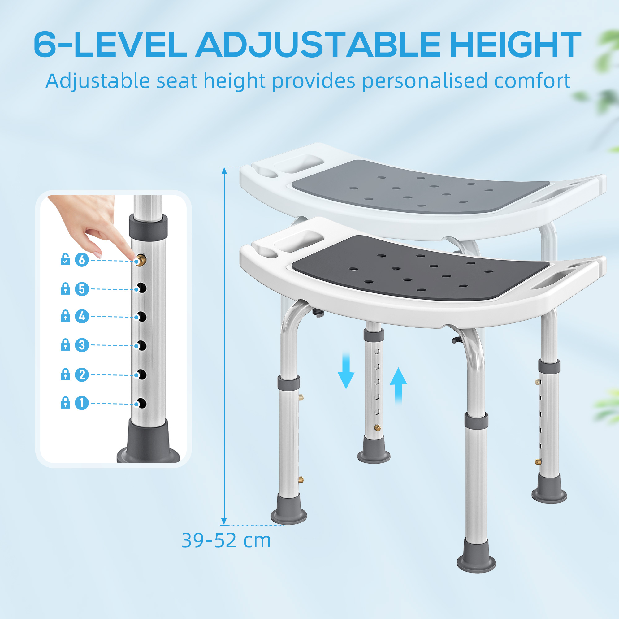 Shower Chair,Adjustable Height Stool With Aluminium Frame And Non-Slip — image 4