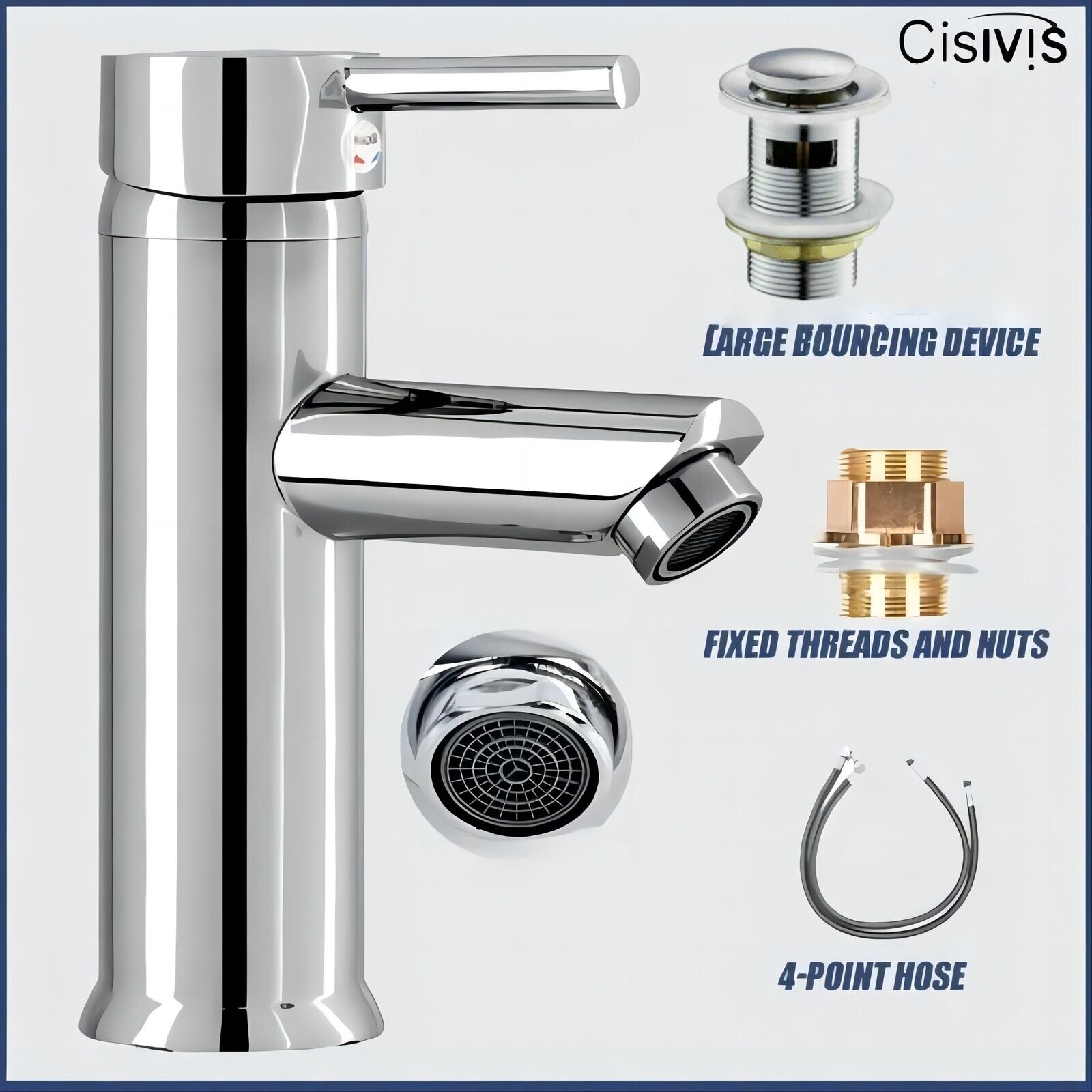 Cisivis Cloakroom Modern Bathroom Basin Sink Mono Chrome Mixer Tap Waste New — image 2