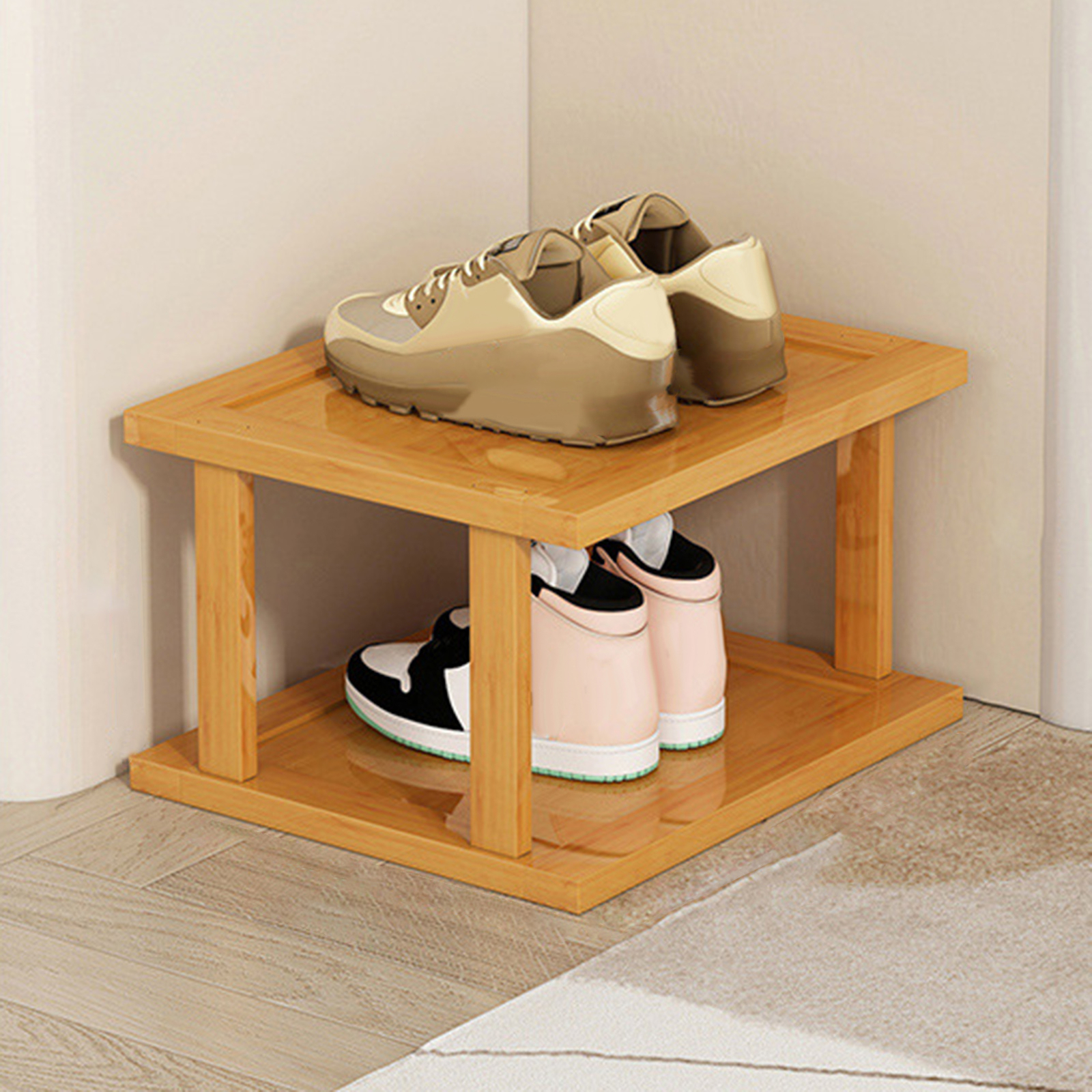 6-Tier Bamboo Shoe Rack-Vertical Space Saving Organizer Corner Shelf UK