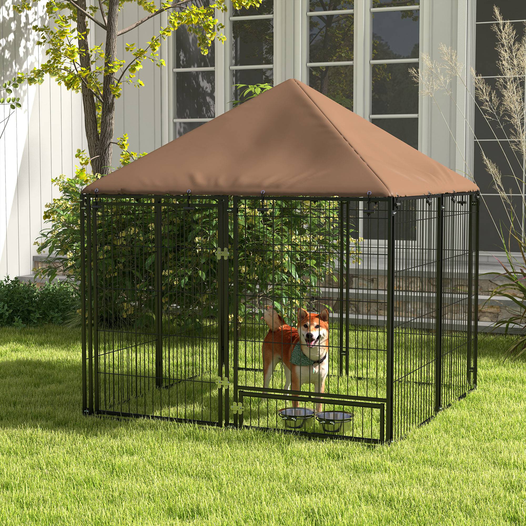 Outdoor Dog Kennel Puppy Play Pen With Canopy Garden Playpen Fence Crate — image 4