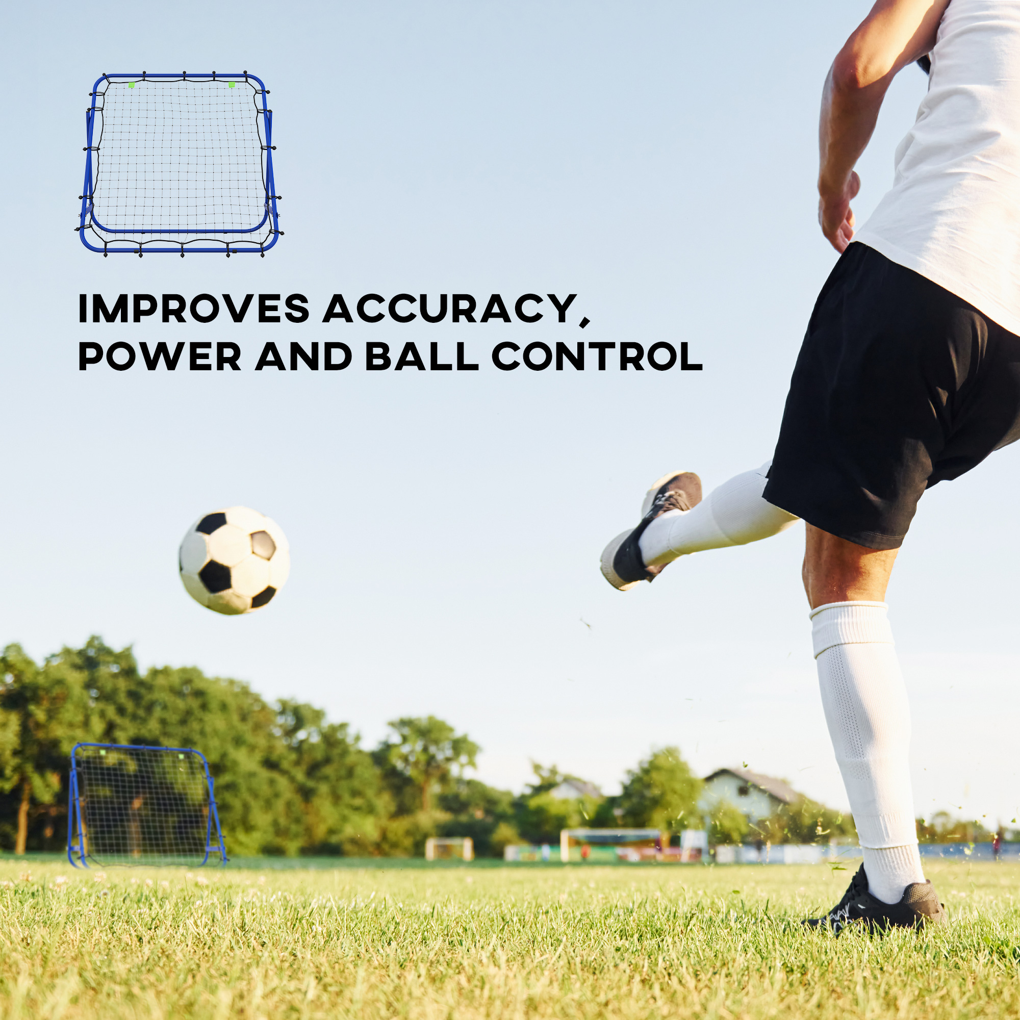 Adjustable rebounder net kickback target goal for teens
