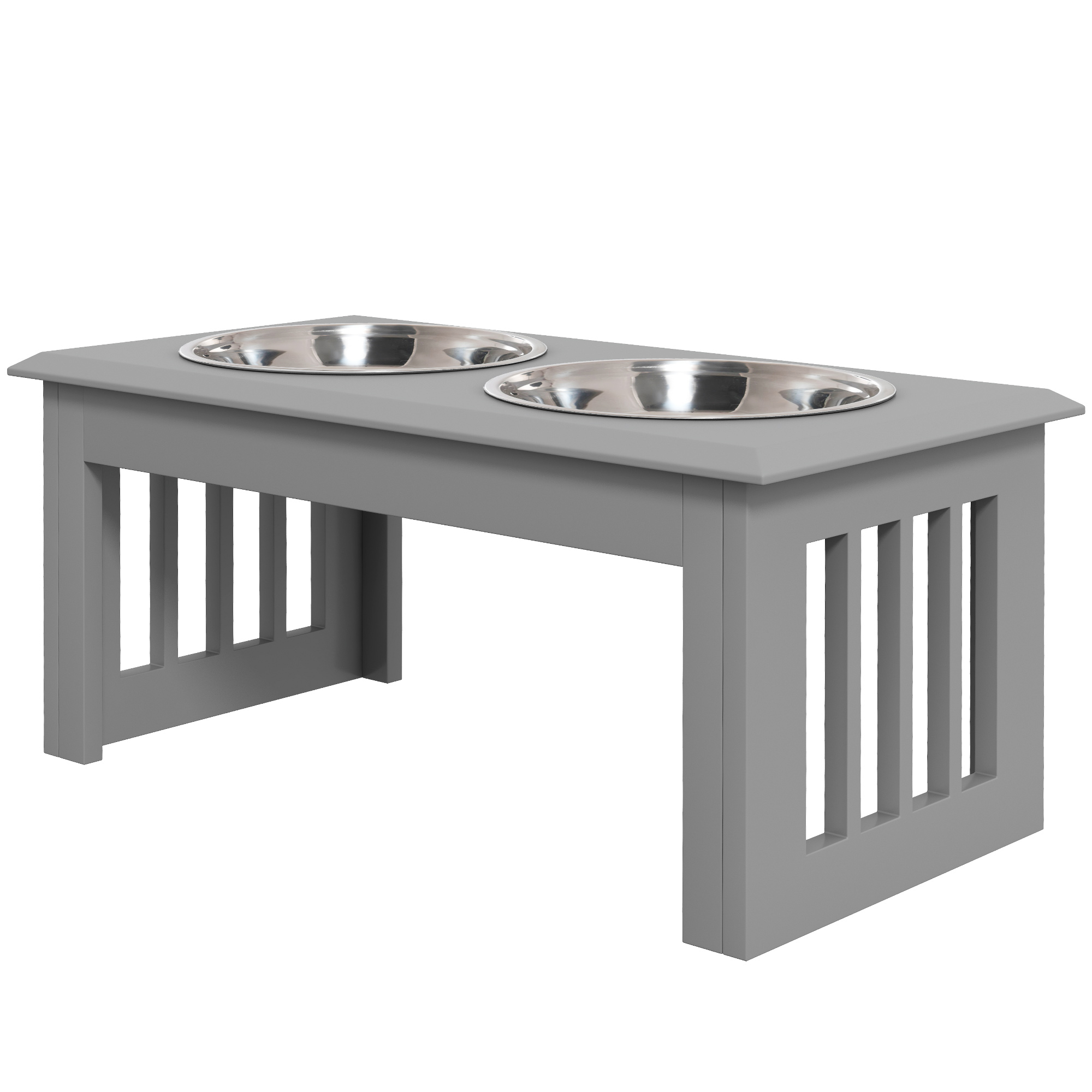 Raised Dog Feeding Bowls With Stand Grey [Medium]