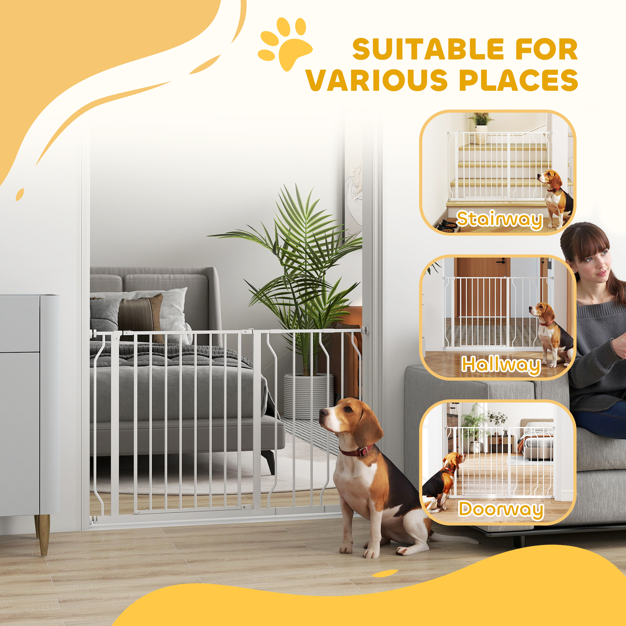 Wide Dog Safety Gate,with Door Pressure,for Doorways,Hallways,Staircases-White detail photo 2