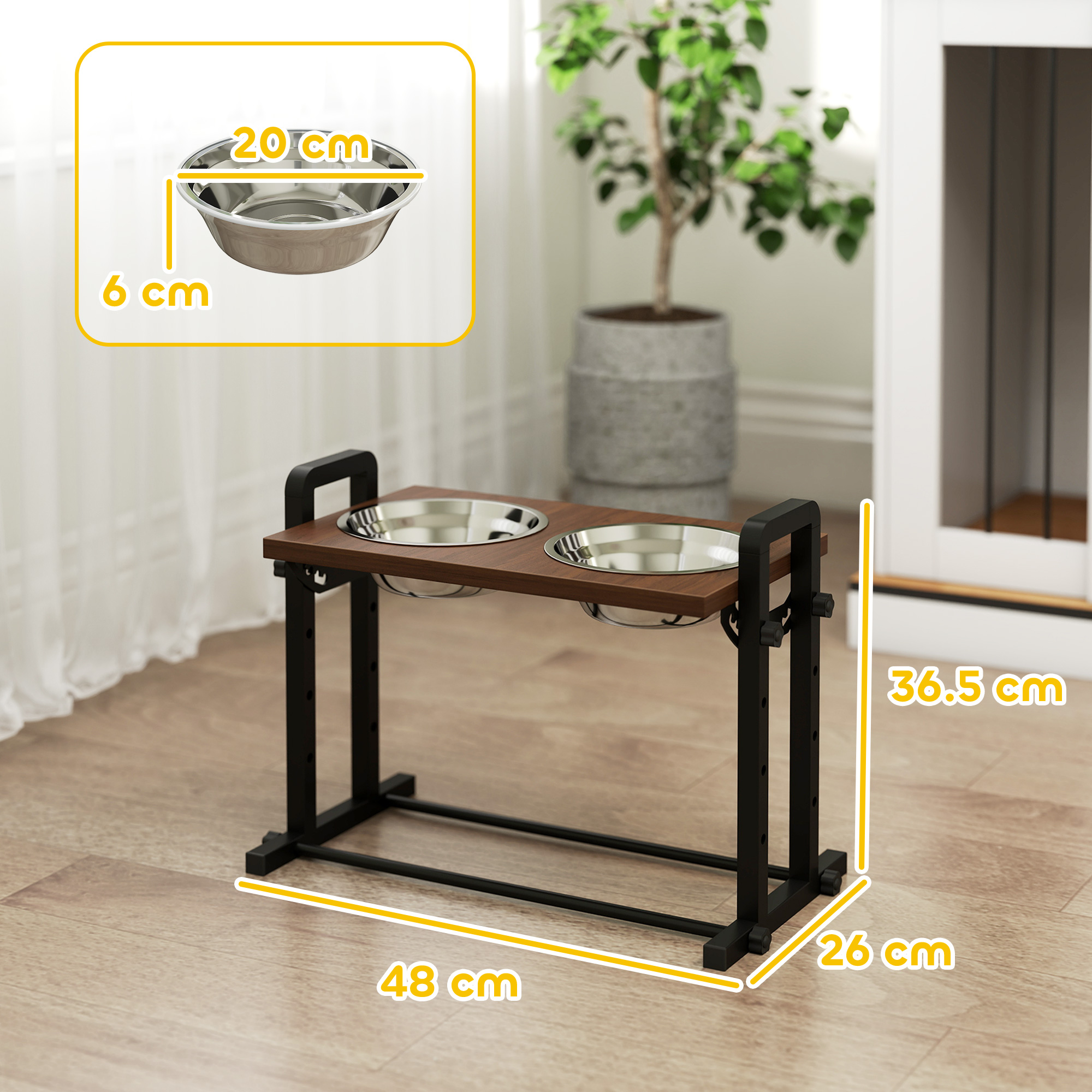 Raised Dog Bowls With Stand,4 Heights Adjustable Pet Feeder With 3 Adjustable Angles For Small,Medium & Large Breeds,Brown detail photo 8