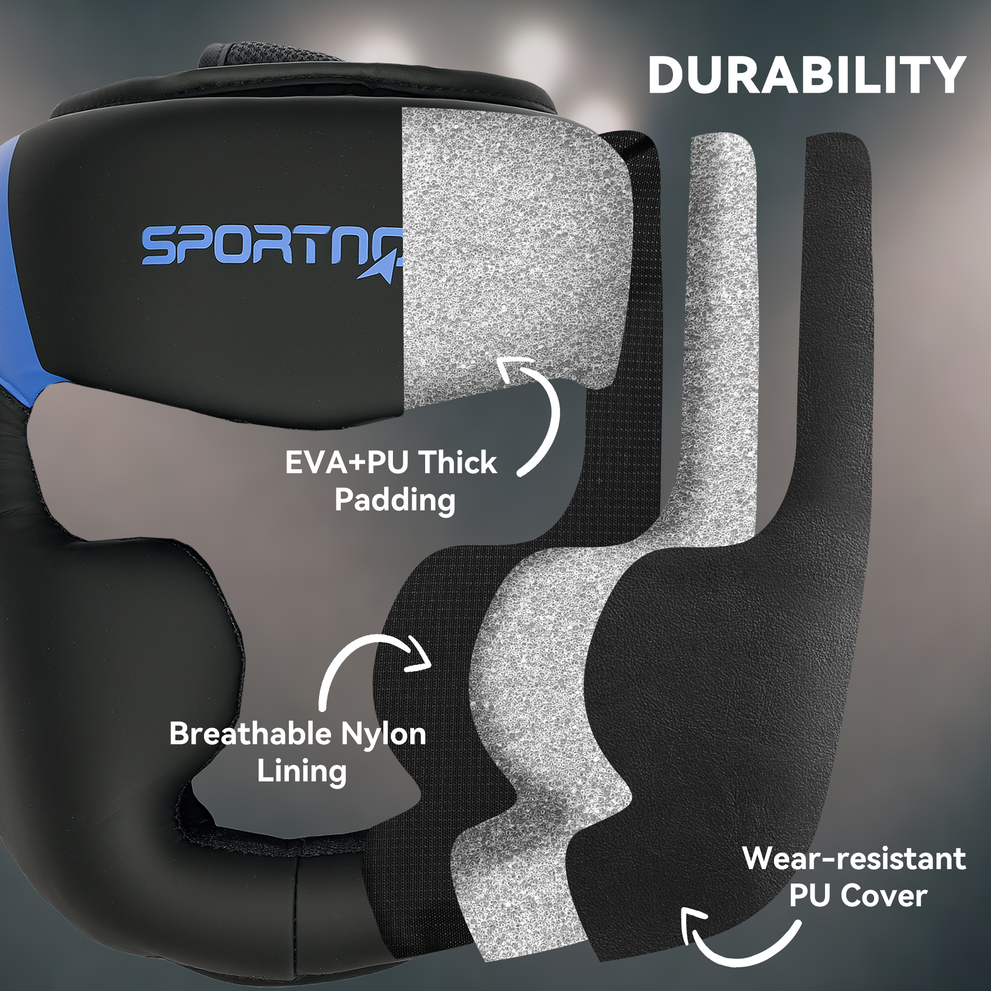 Boxing Headguard W/ Adjustable Strap For Sparring,Kickboxing,MMA,Blue/Black — image 5