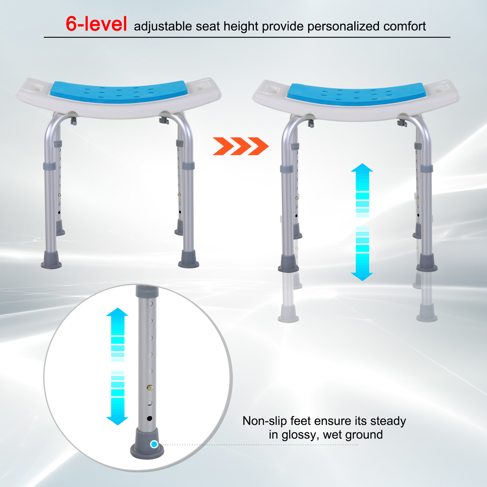 Shower Chair,Adjustable Height Stool With Aluminium Frame And Non-Slip — image 5