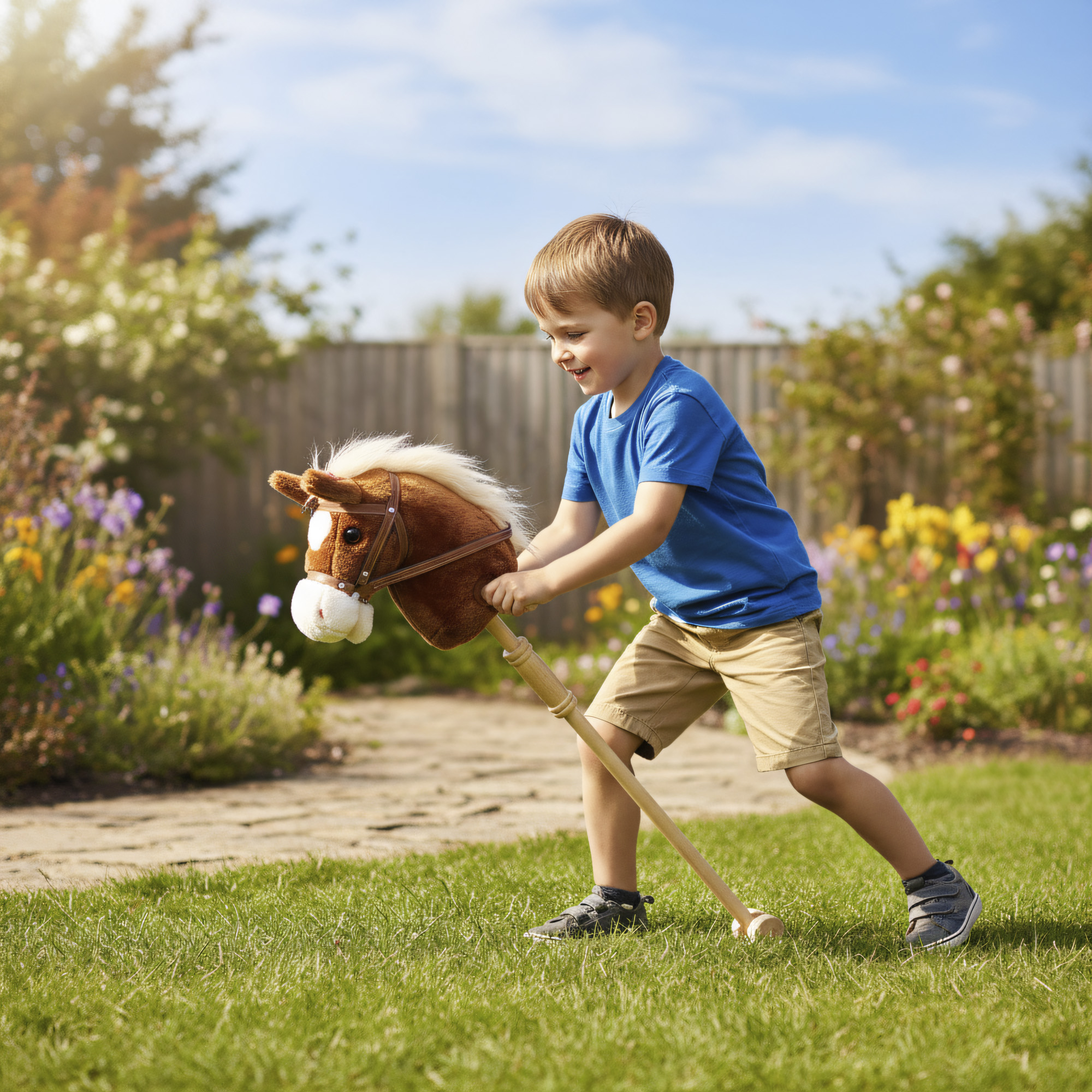 Stick Horse With Wood Wheels,Real Pony Neighing And Galloping Sounds,Grip — image 3