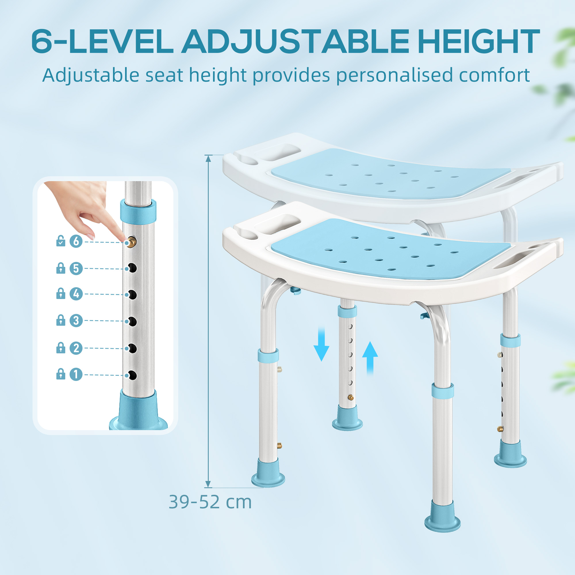 Shower Chair,Adjustable Height Stool With Aluminium Frame And Non-Slip