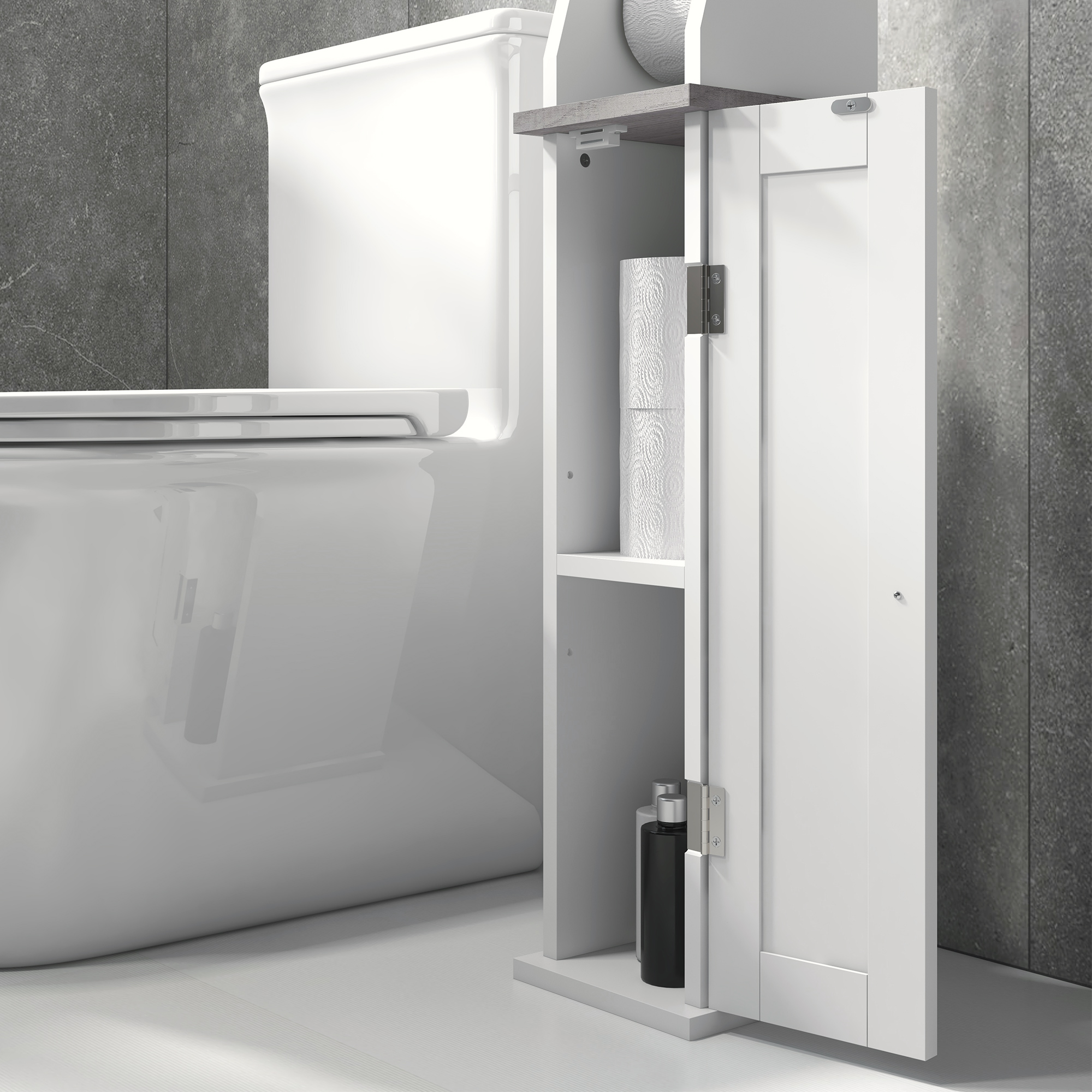 Slim Bathroom Floor Cabinet With Cupboard,Roll Holder And Adjustable — image 5