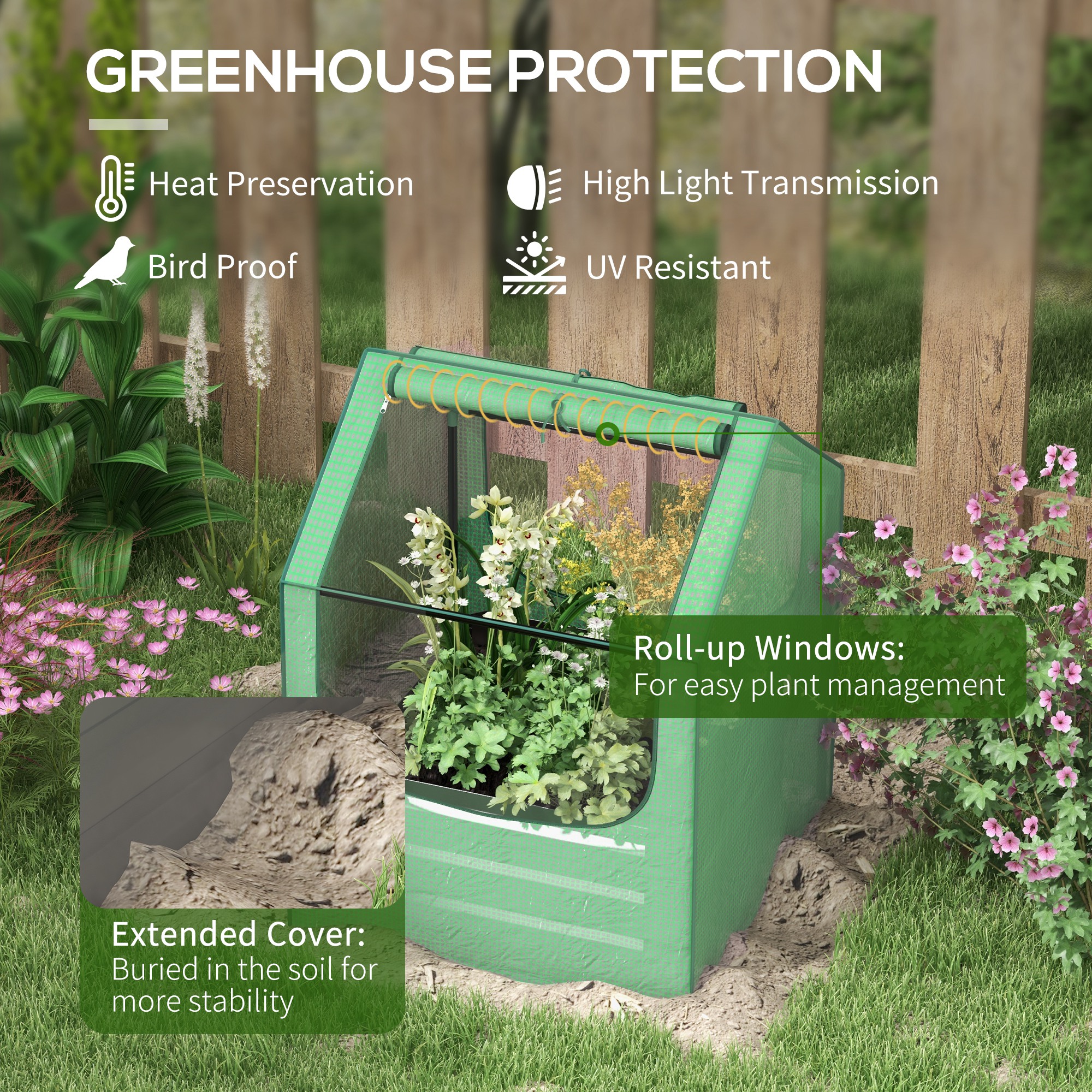 61 X 61cm Garden Planter Bed,with Cover-Green And Silver — image 4
