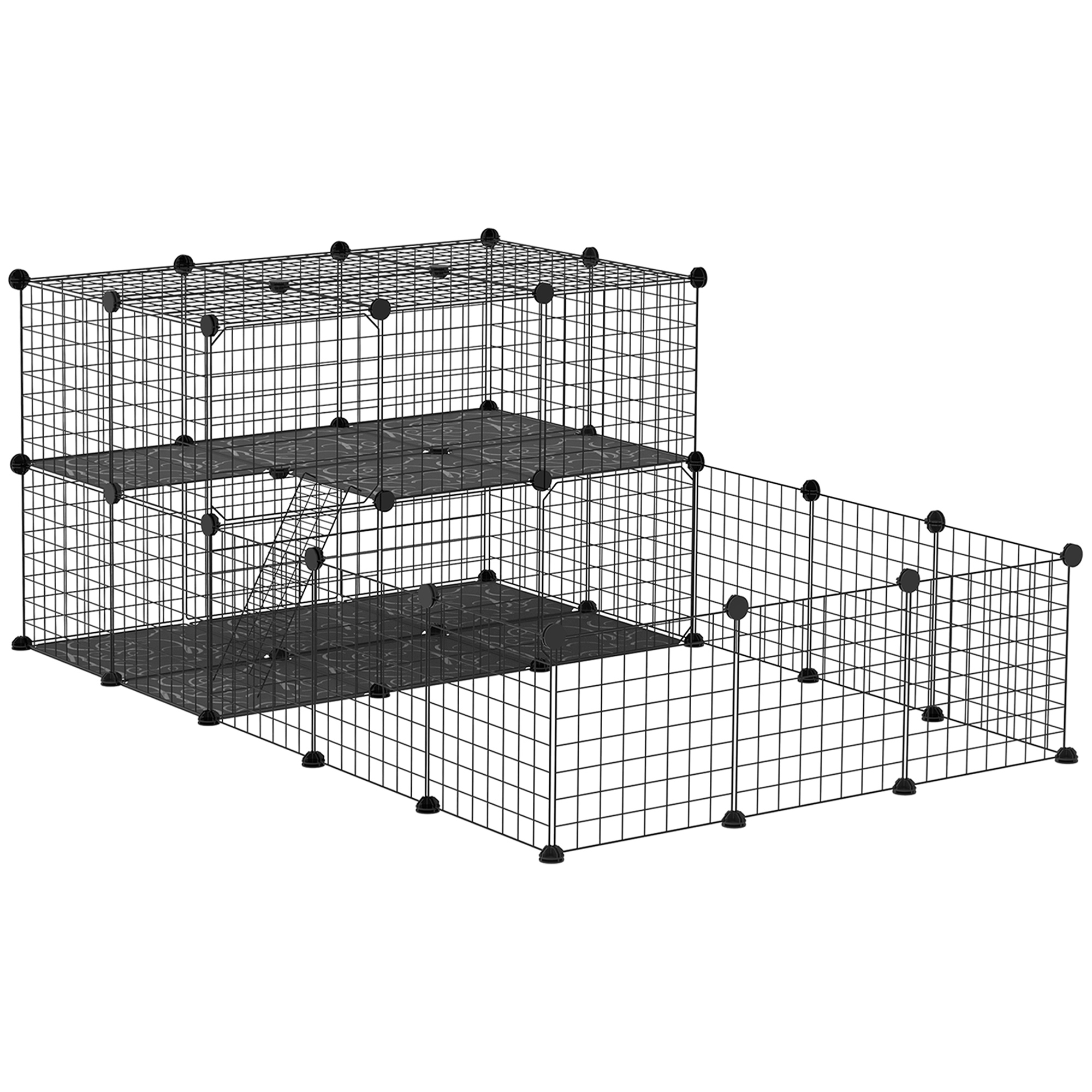 Pet Playpen With Door,Guinea Pigs Metal Mesh Cage For Small Animal,Chinchilla,175 X 105 X 70 CM,Black
