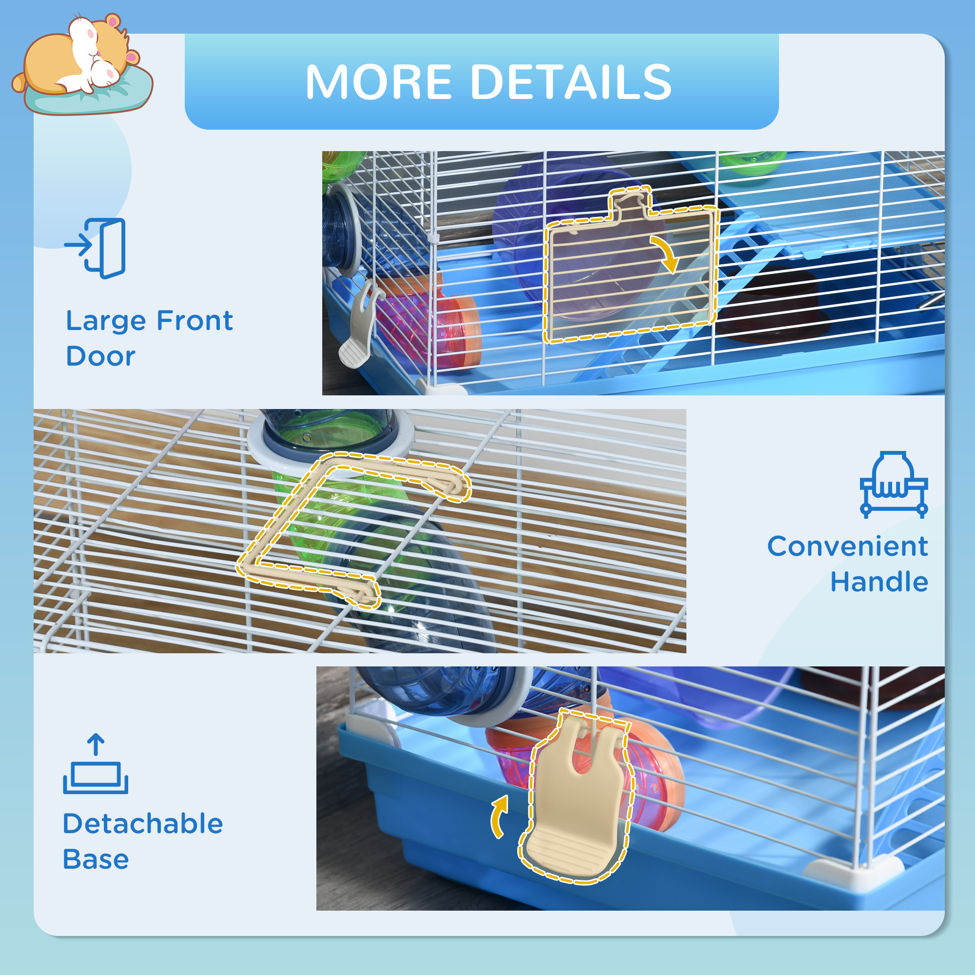 2 Tier Hamster Cage,Gerbil Cage With Handle,Exercise Wheels,Tunnel,Tube,Water — image 3