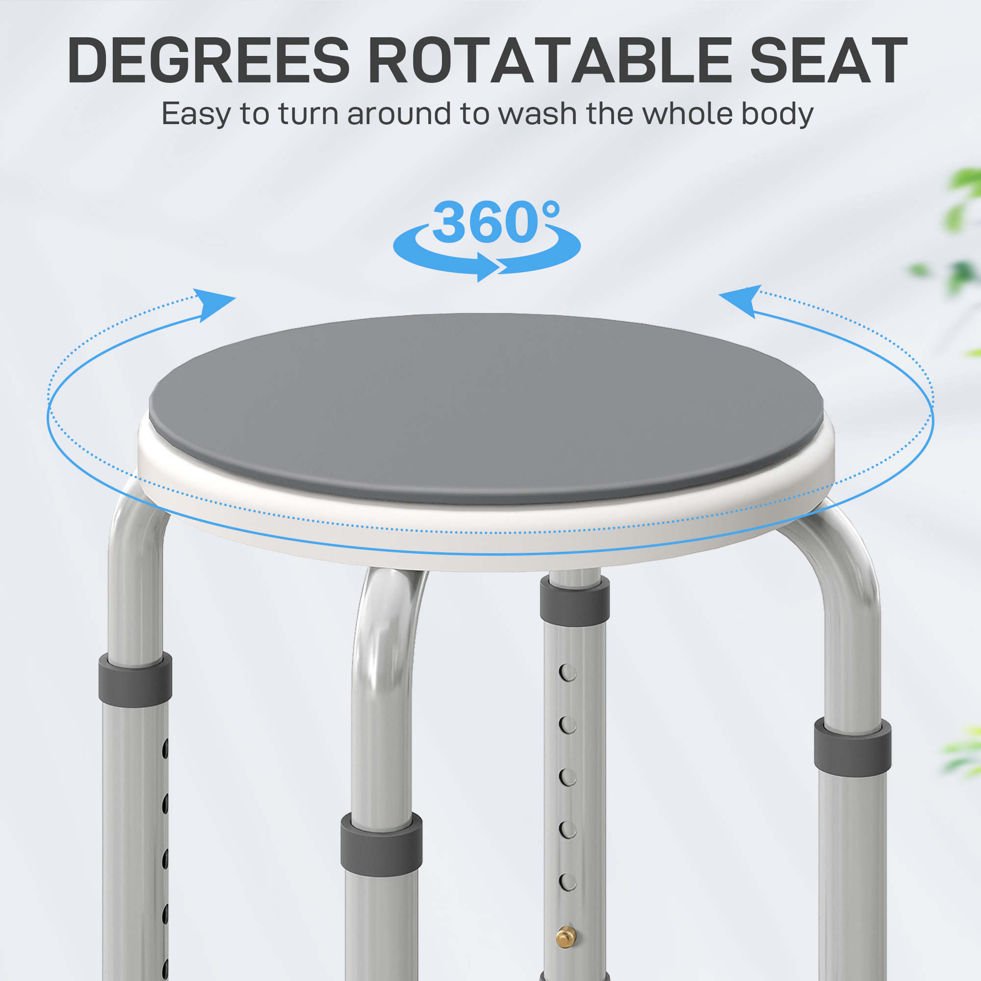 360Â° Swivel Shower Chair,Height Adjustable Aluminium Stool With Non-Slip Feet — image 2