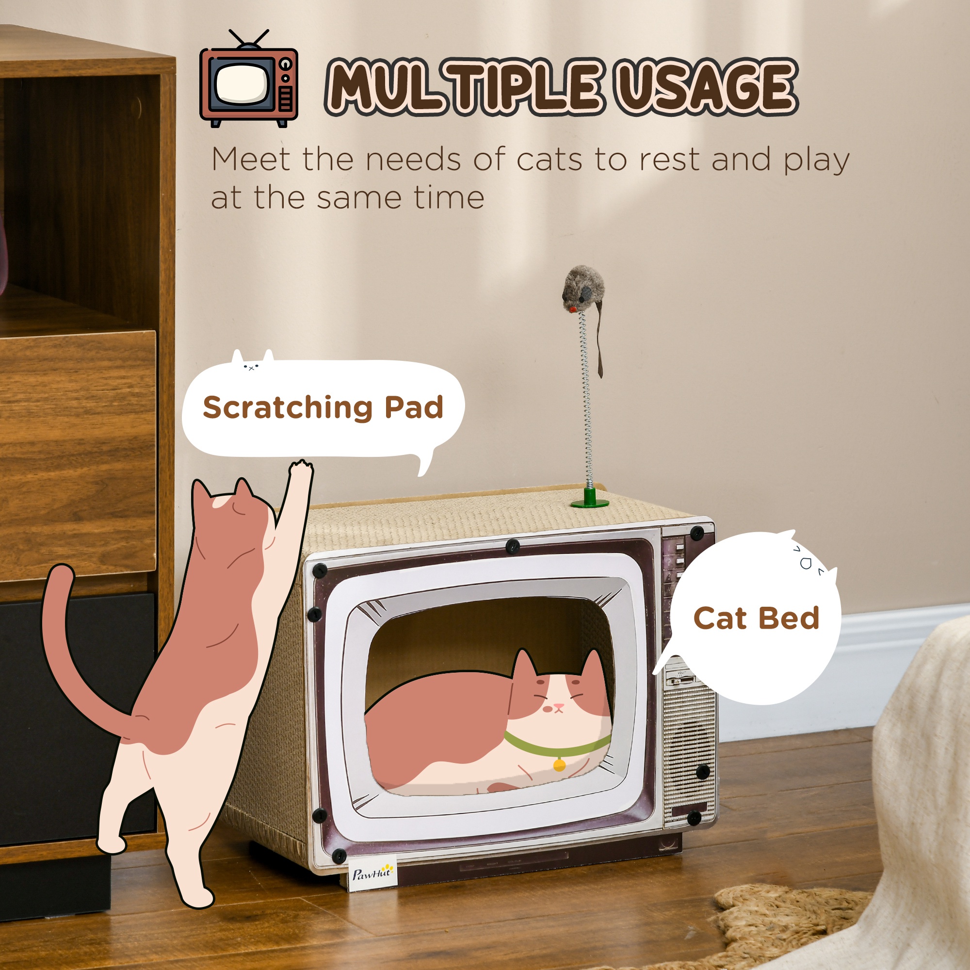 TV-Shaped Scratching Board With Scratcher,Catnip,Toy Rat,Cat Scratcher — image 3