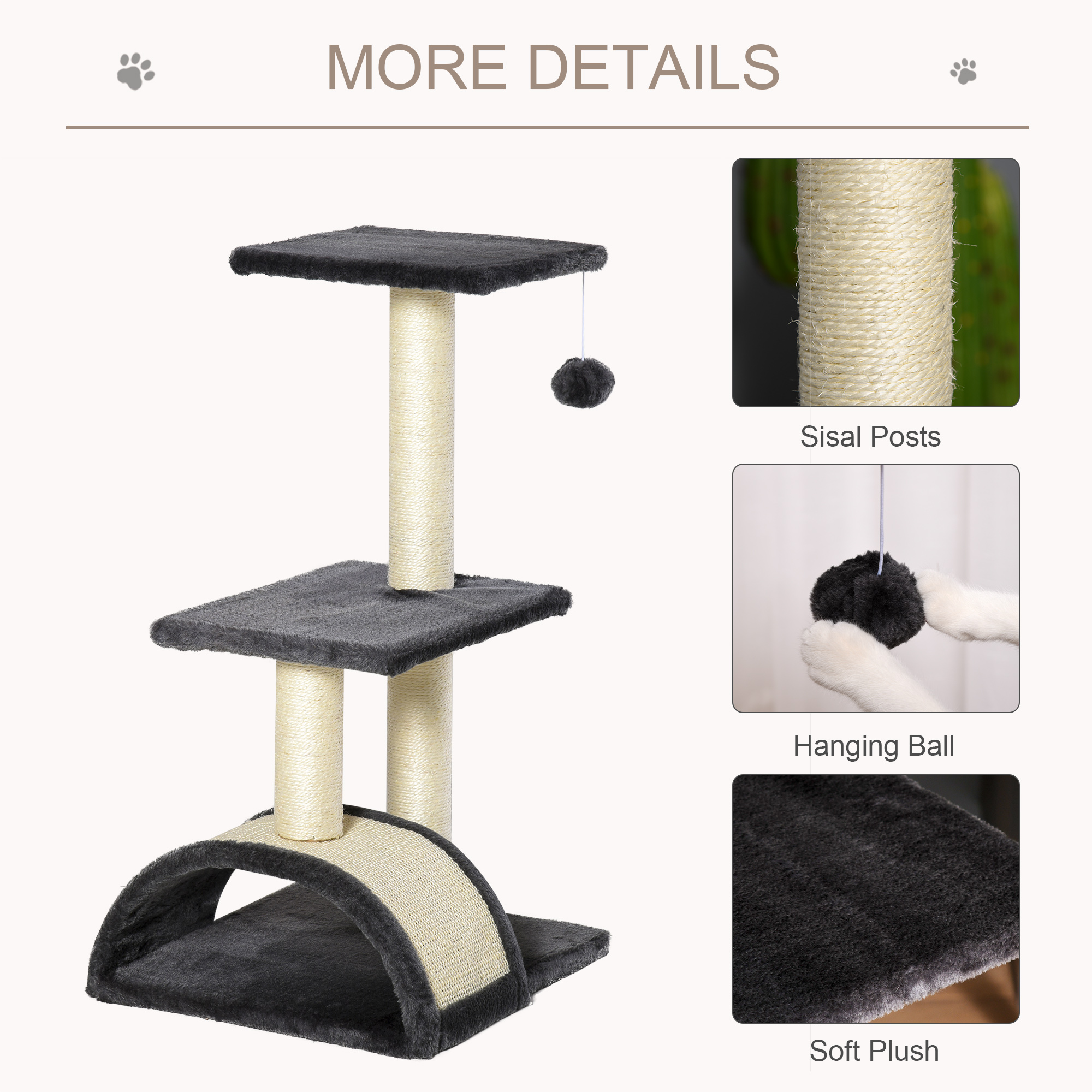 72cm Cat Tree With Scratching Post,Pad For Indoor Cats-Black